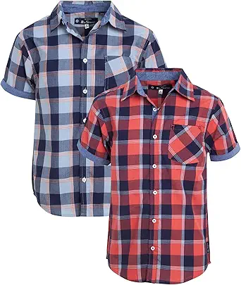 Ben Sherman Boys Short Sleeve Button Down Woven Dress Shirt (2 Pack)