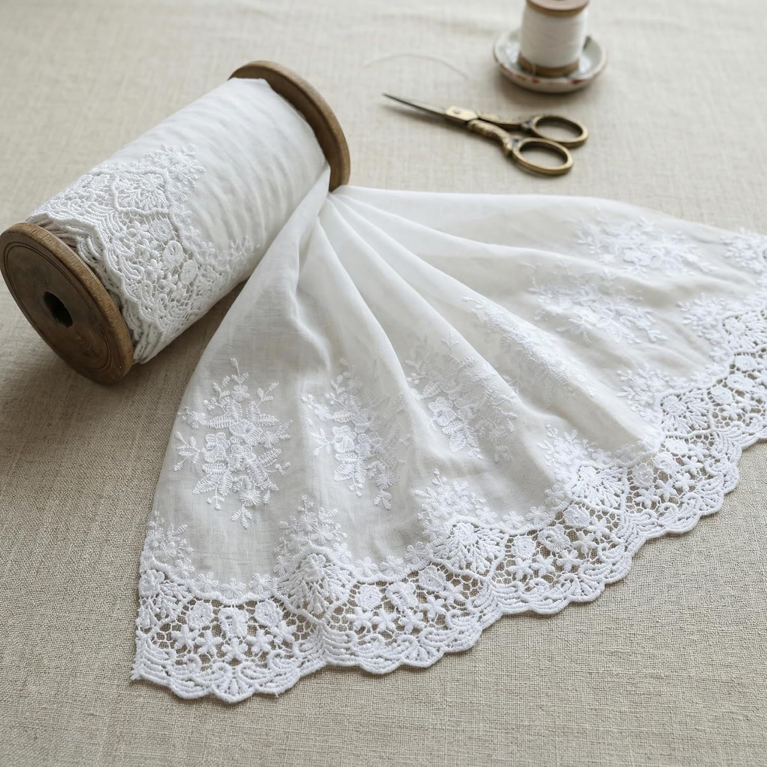 Eyelet Lace Trim 2.8 Yards 15.5 Inch Wide White Cotton Lace Ribbon Embroidery Ruffle Craft Lace for Sewing, Baby Clothes, Pets Clothes