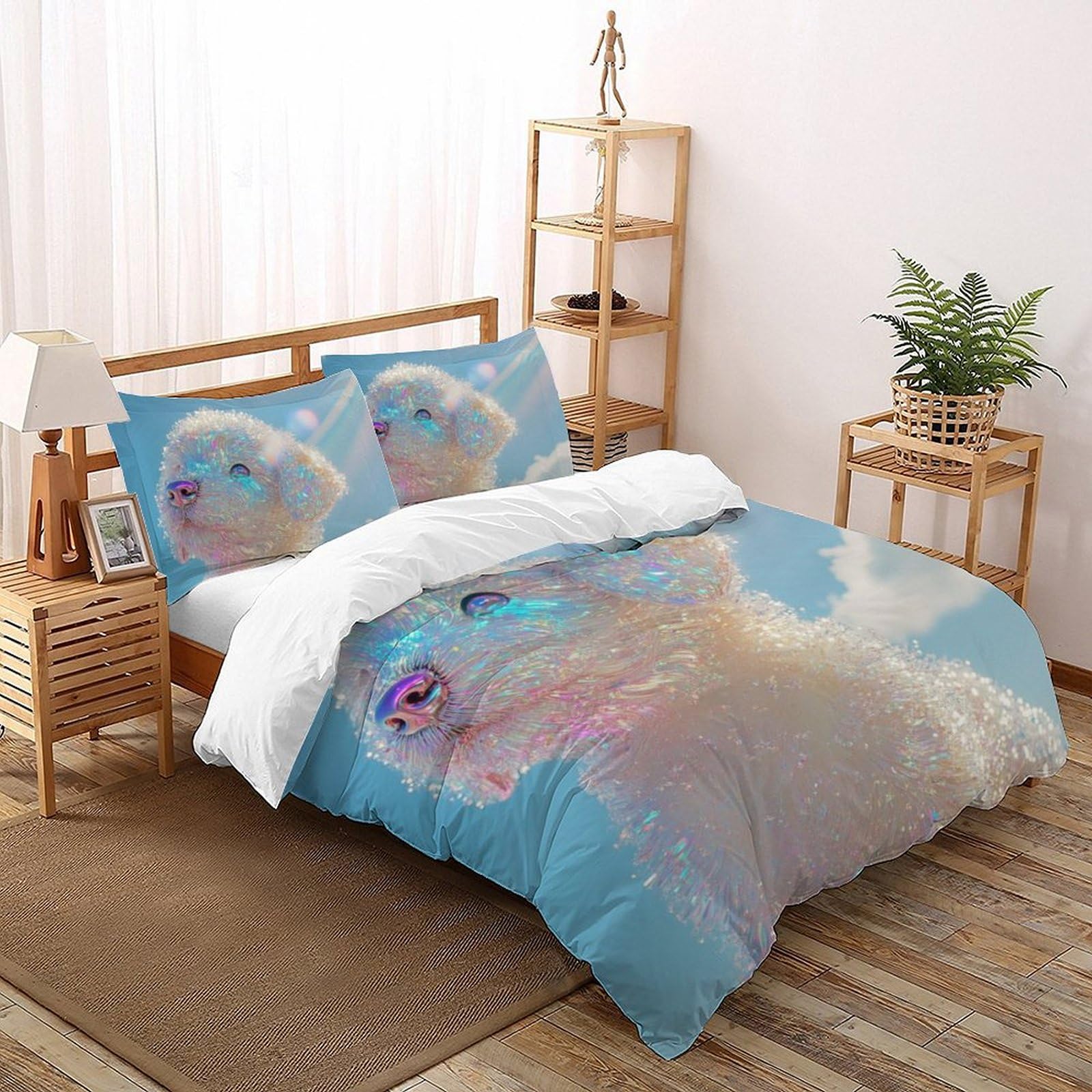 Housse de couette chiots imprimé 3D pour décorer une chambre de fille