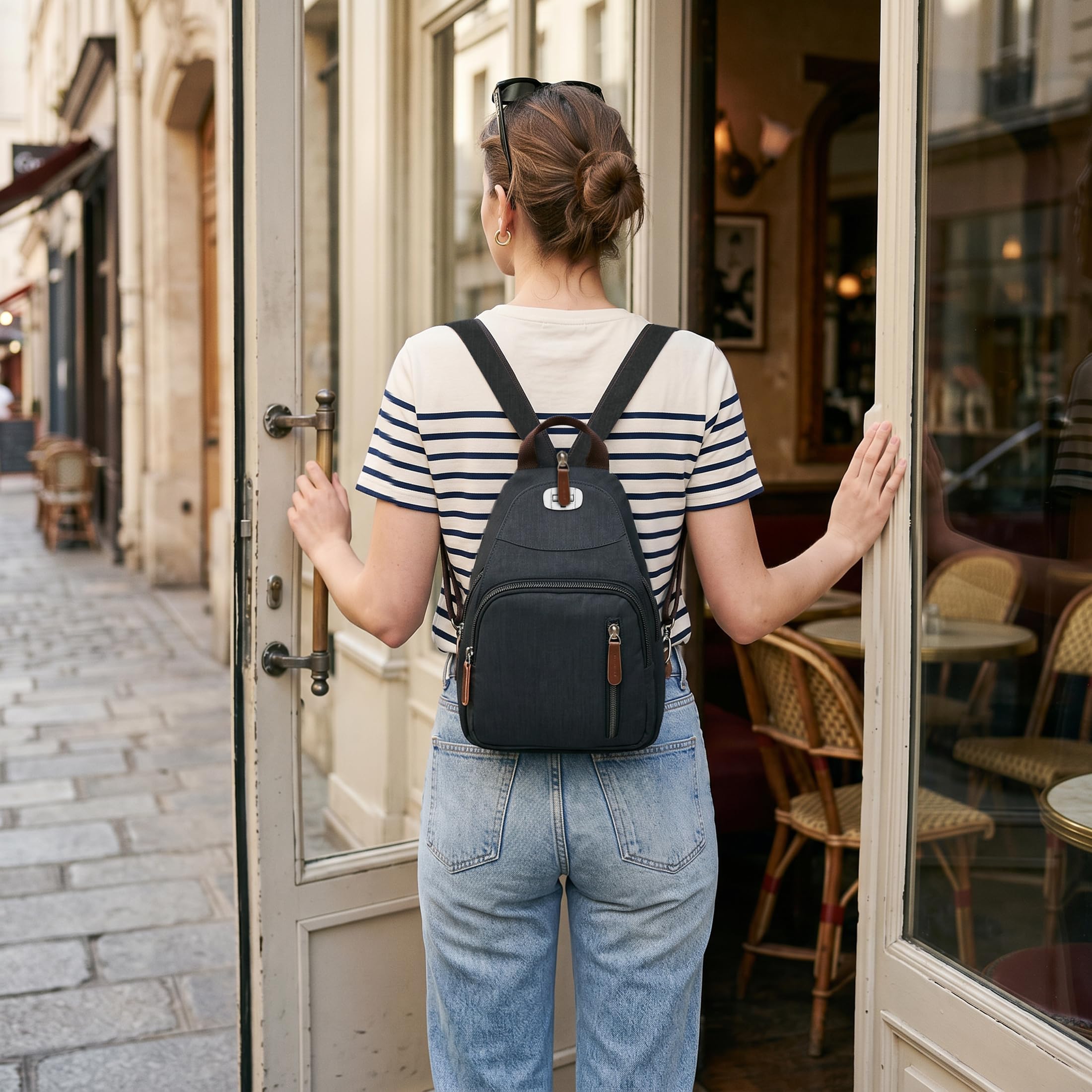 Borsa Tracolla Donna Zaino Borsa Sul Petto Antifurto Leggero Impermeabile Crossbody Bag Per Sportiva Ciclismo Viaggio Nero