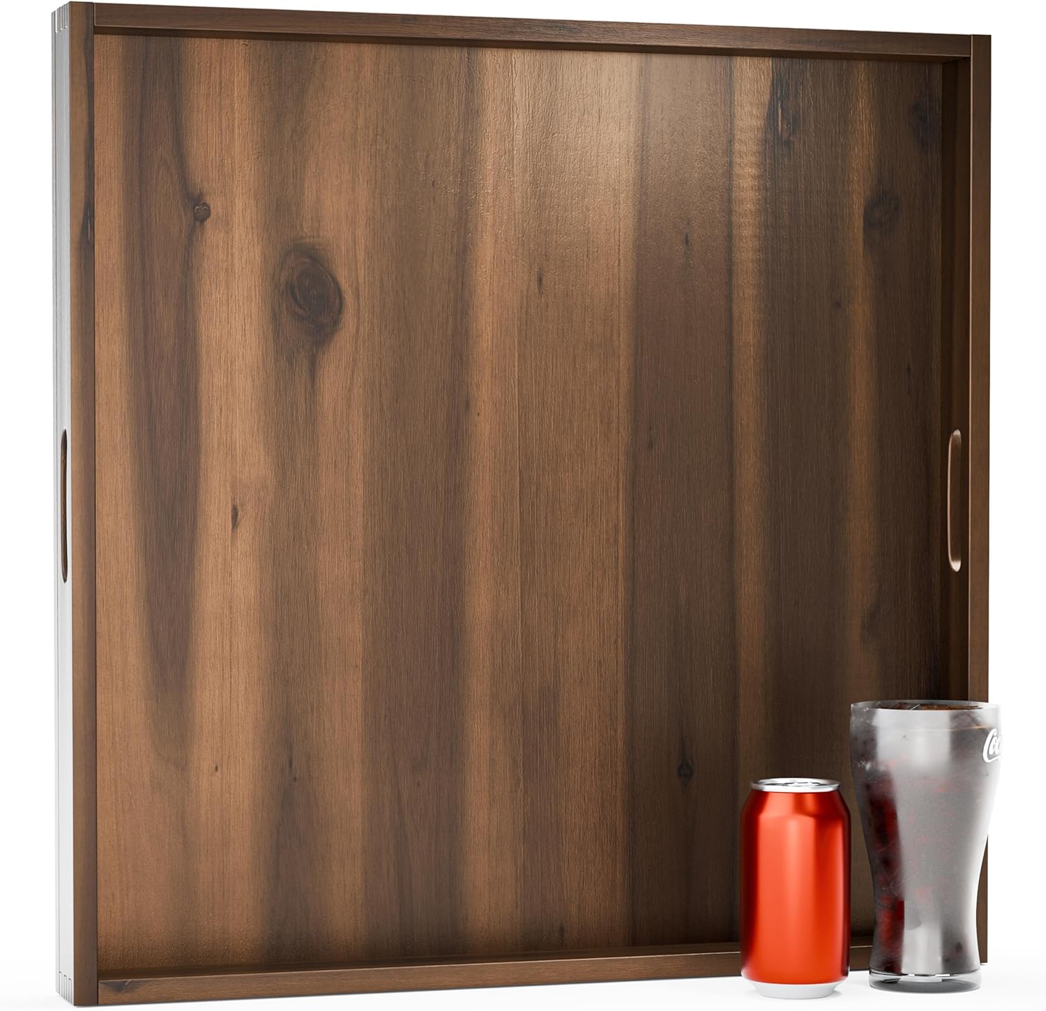 TIDITA 24 x 24 inch Acacia Wood Square Ottoman Tray – Large Wooden Tray for Ottoman, Extra Large Ottoman Tray for Living Room, Coffee Table & Decorative Use (Walnut Color)