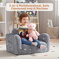 Vista 5 de MeMoreCool Sofá de dinosaurio para niños, silla plegable para niños pequeños, sofá abatible que brilla en la oscuridad, asiento convertible