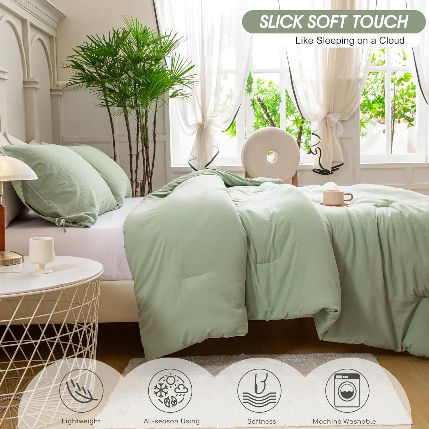 Softness Sage Green Twin/XL Comforter Set- Lightweight Super Soft Cozy Modern Polycotton Bedding Blanket Quilt Set for Kid Teen Boy Children Dorm All Season - 1 Down Comforter & 1 Pillowcase