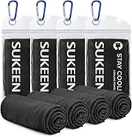 Sukeen 4-Pack Cooling Towels 40x12" - Instant Chill Microfiber for Yoga, Running, Gym, Sports, Camping - Reusable with Pouch & Carabiner