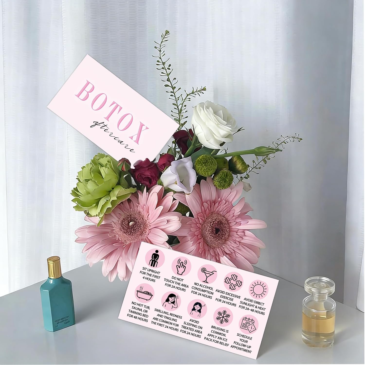 100 Pack Aftercare for Botox Card 3.5x2.1" Business Card Botox Aftercare Instuction Cards Skincare Reminder Cards Botox Supplies for Estheticians Tech Spa and Salon