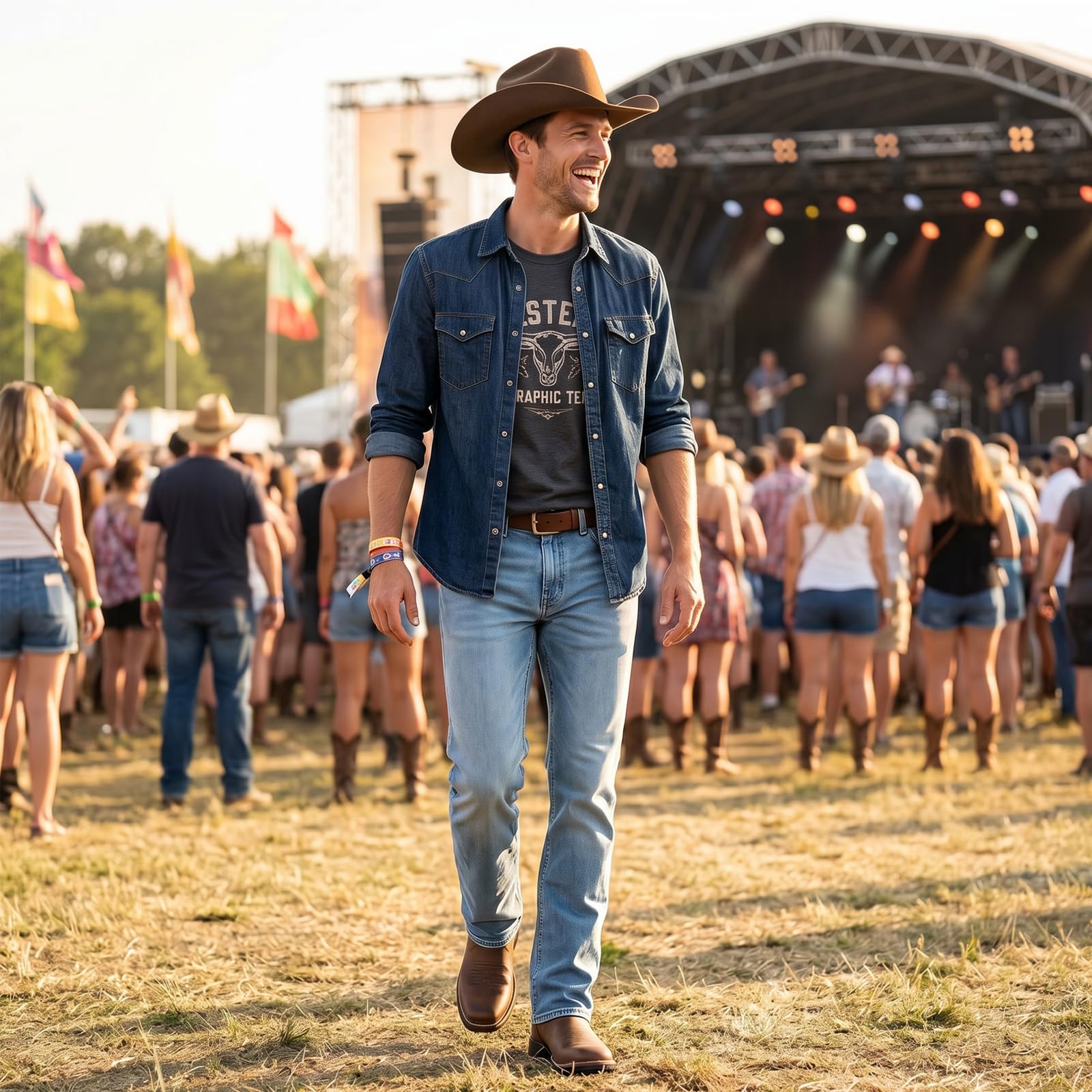 J's.o.l.e Cowboy-Stiefel für Männer Runde Zehe Western Stiefel