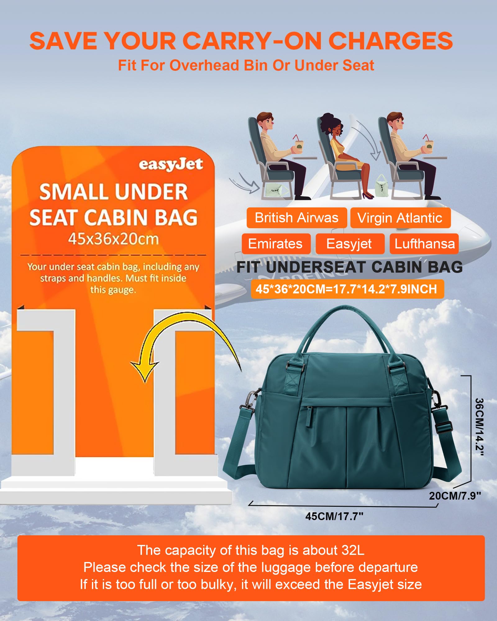 Borsone da Viaggio Donna, 45x36x20 Easyjet Bagaglio a Mano Borsa da Viaggio con Scomparto per le Scarpe, Borsa Sportiva Borsone da Palestra Grande, Borsa da Weekend,Borsa per Ospedale,K4-Pavone blu