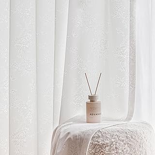 Beauoop White Floral Jacquard Sheer Curtains 84 Inches Long 2 Panels for...