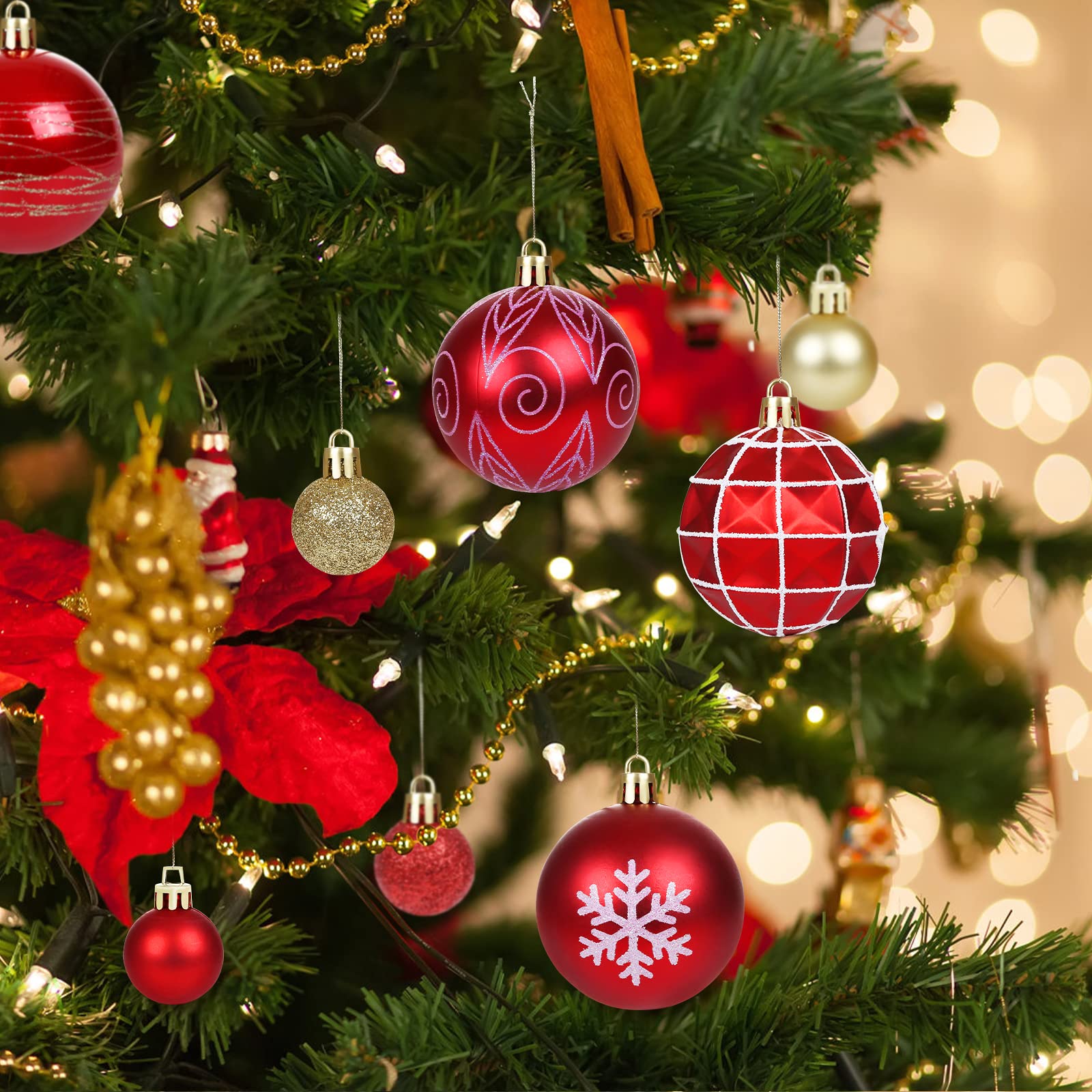 GWHOLE Bolas de Navidad de 60 Piezas Kit para Árbol de Navidad Decoraciones de Navidad Adornos Colgantes Rojo y Oro de 12 Formas Diferentes