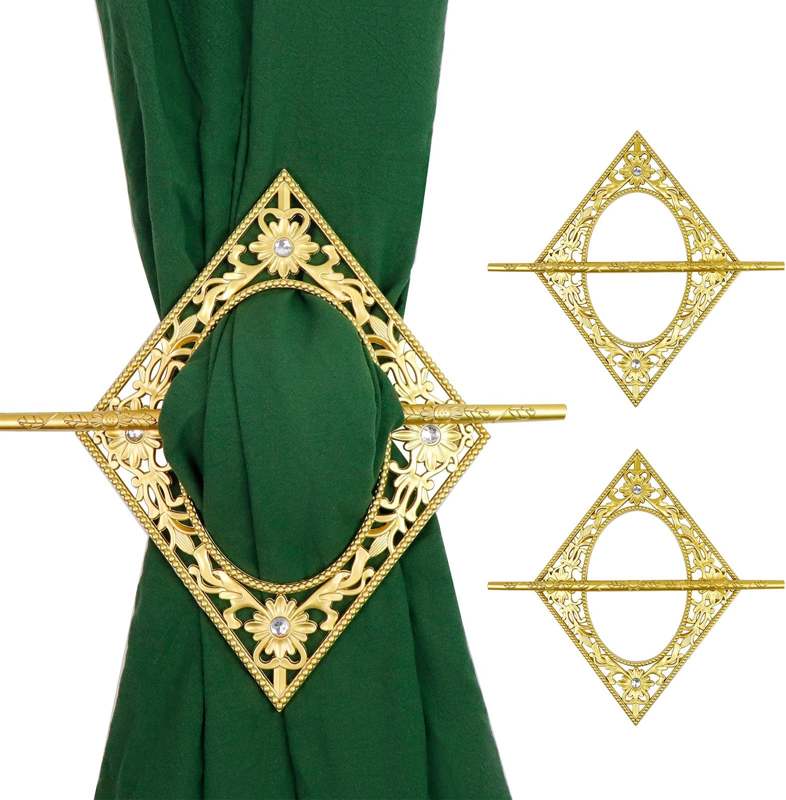 Mewutal 2 Pack Rhombic Gold Curtain Tiebacks Crystal