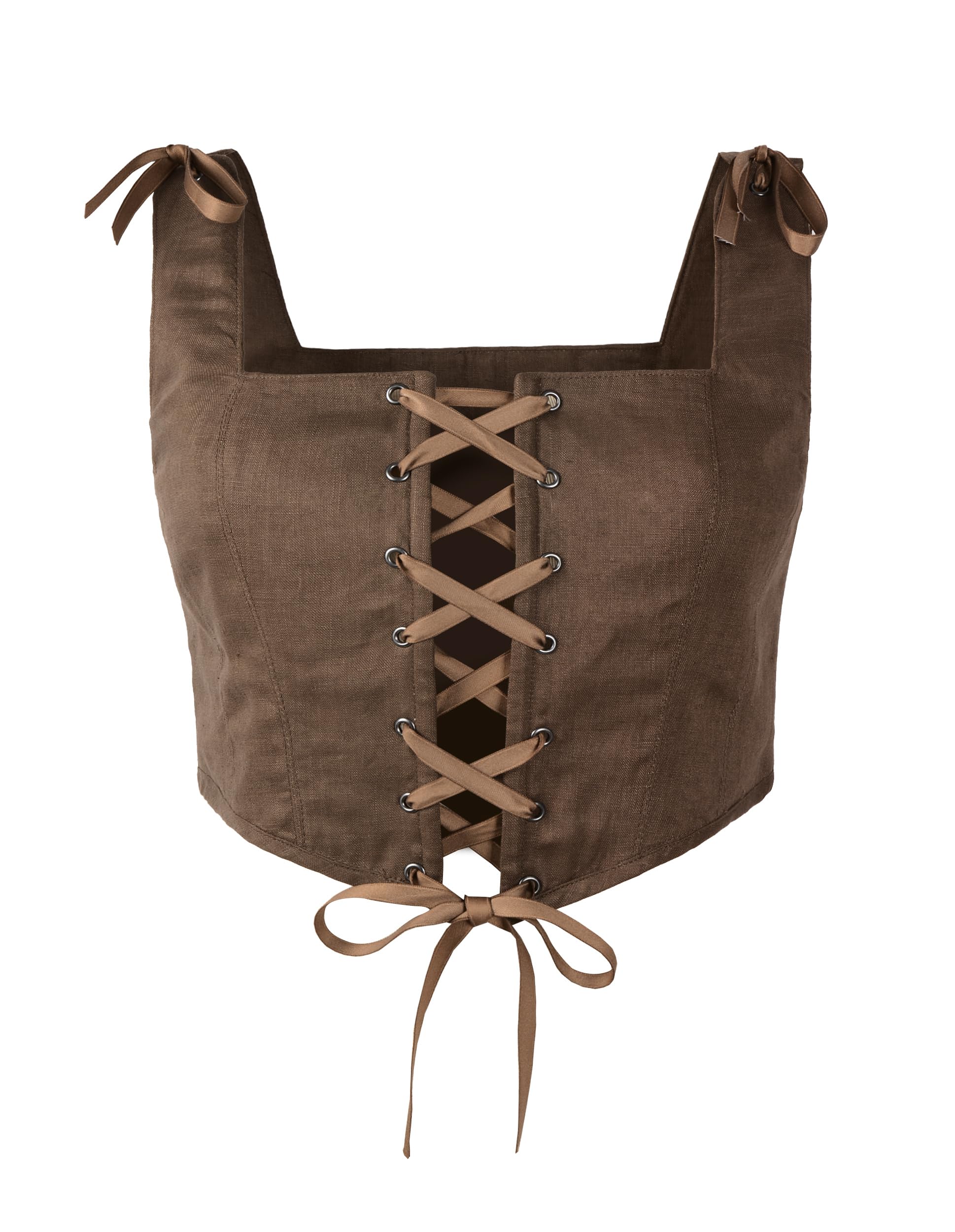 Reminisce Boutique Renaissance Corset Linen Vintage Boned Bodice Ren Faire, Brown, X-Large