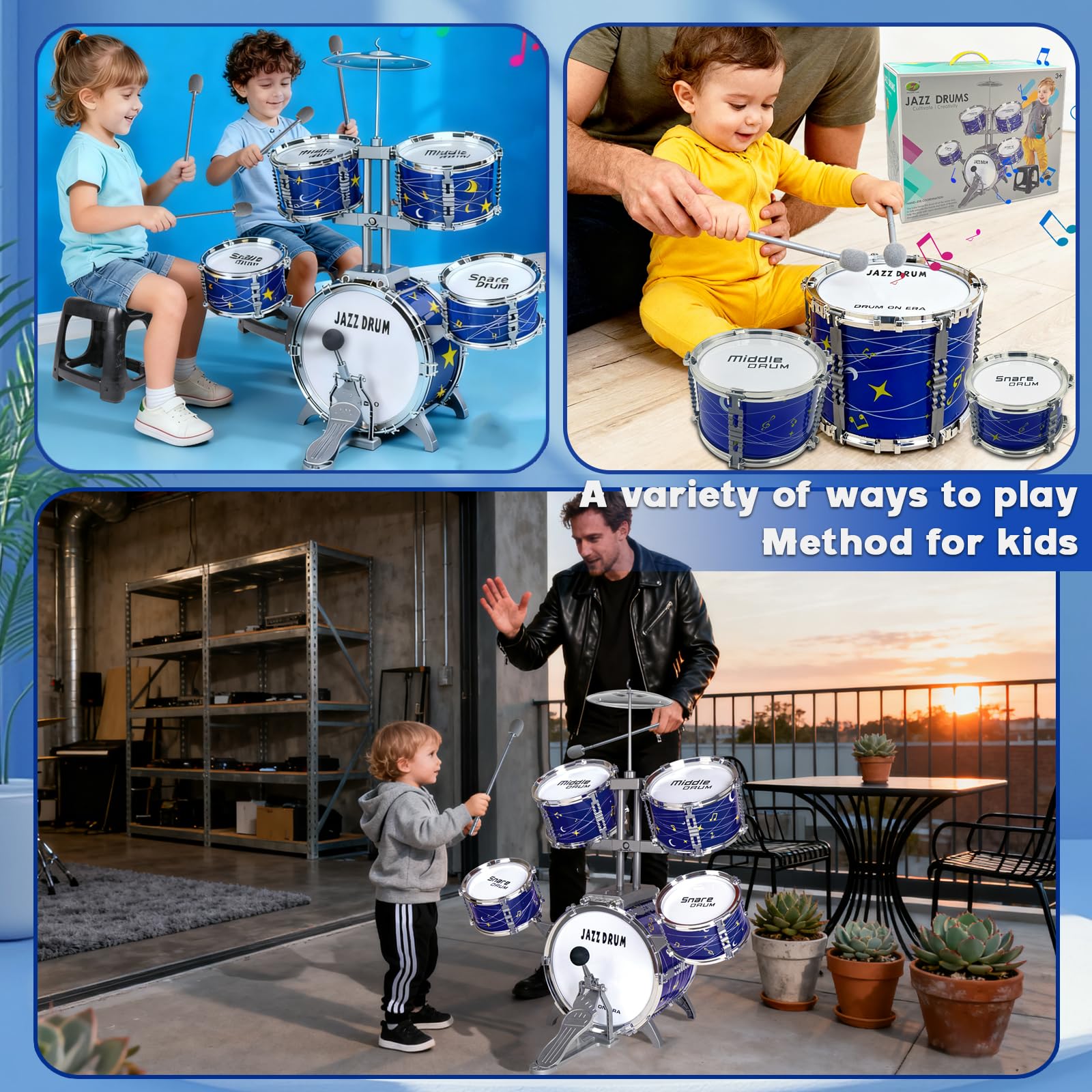 Kids Drum Set for Toddlers 3-5, Upgraded Jazz Drum Ages 1-3, Musical Instrument Toys & All Plastic, Percussion Beginner Kit Early Education Christmas Birthday Gift Toys for 3 4 5 6 Year Old Girls Boys - 3