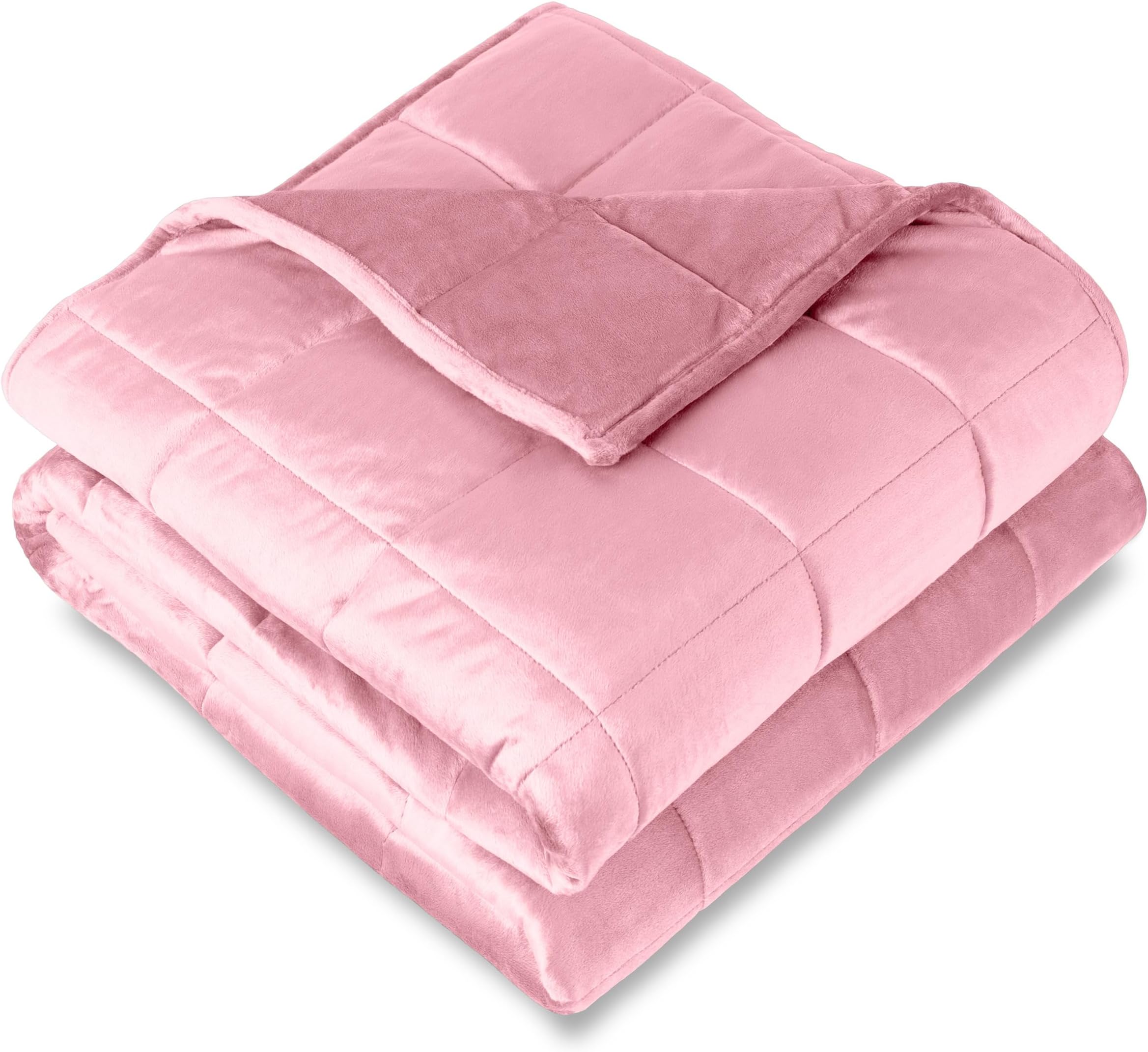 Bare Home Weighted Blanket Twin or Full Size 15lb (48"x72") for Adults - Minky Fleece - Premium Heavy Blanket Nontoxic Glass Beads (Light Pink, 48"x72")