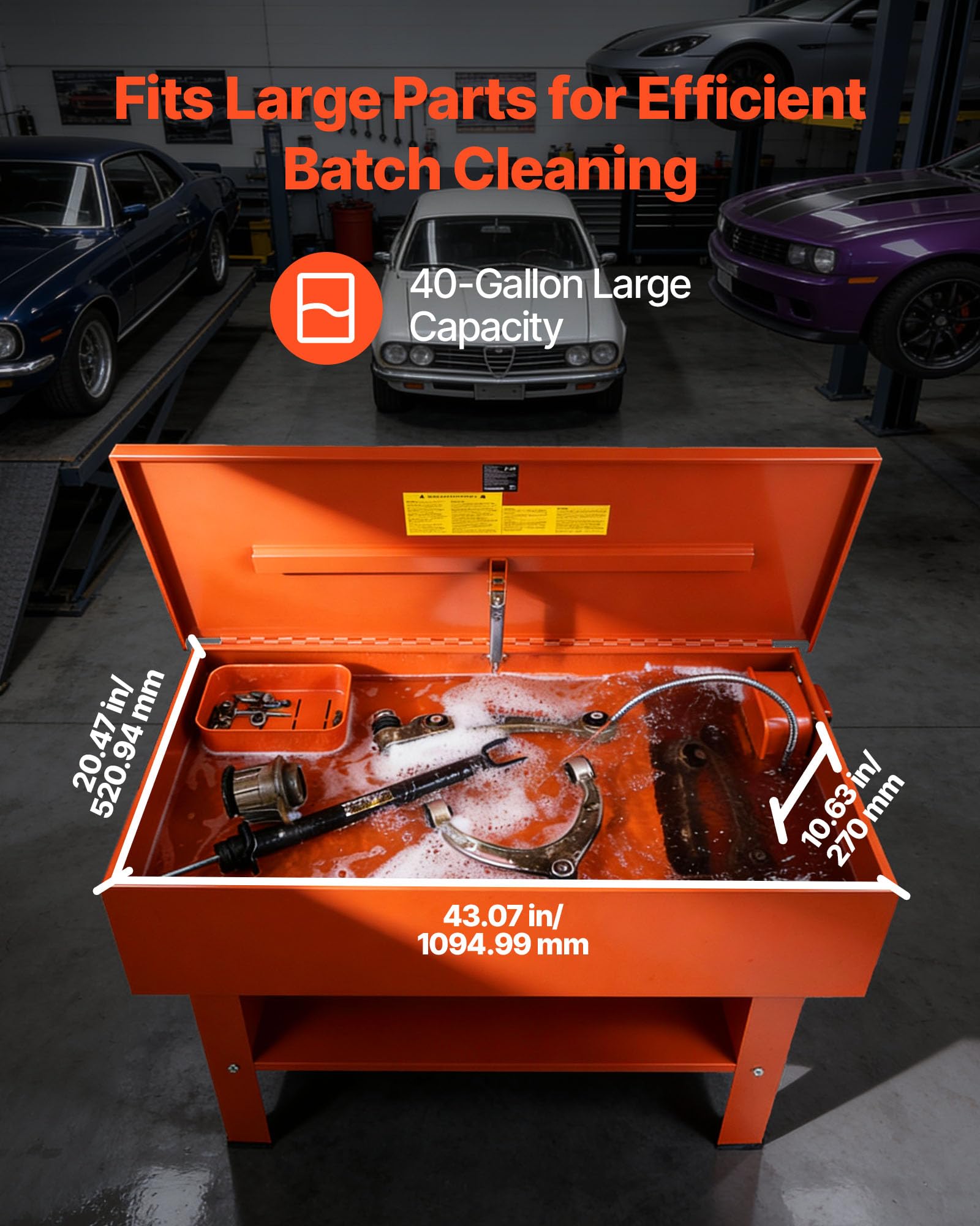 VEVOR Teilewaschgerät Teilewaschanlage 135 L, 65 L Lösungsmittelkapazität, Teilewaschbecken mit Elektrischer Pumpe für Radlager Zahnräder Vergaser 3 L/min Ausstoßmenge Teilewäscher
