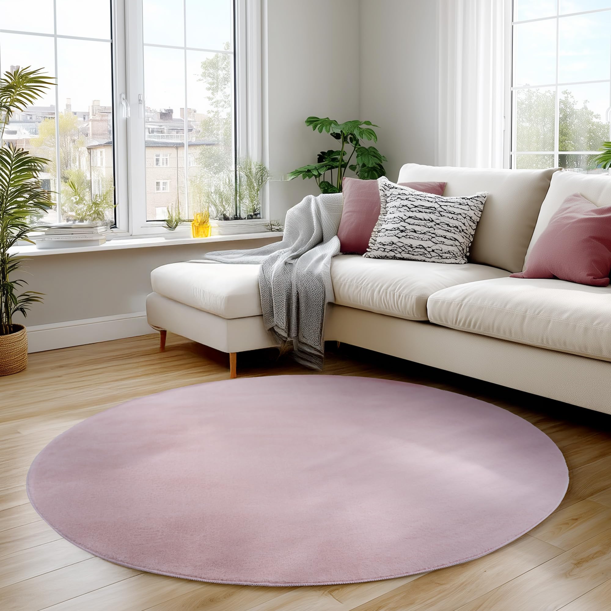 Carpettex Runder Teppich Rosa 200 cm- Kurzflor Teppich Waschbar, rund, weich & rutschfest, modern einfarbiges Design für Wohnzimmer, Küche Schlafzimmer, & Kinderzimmer
