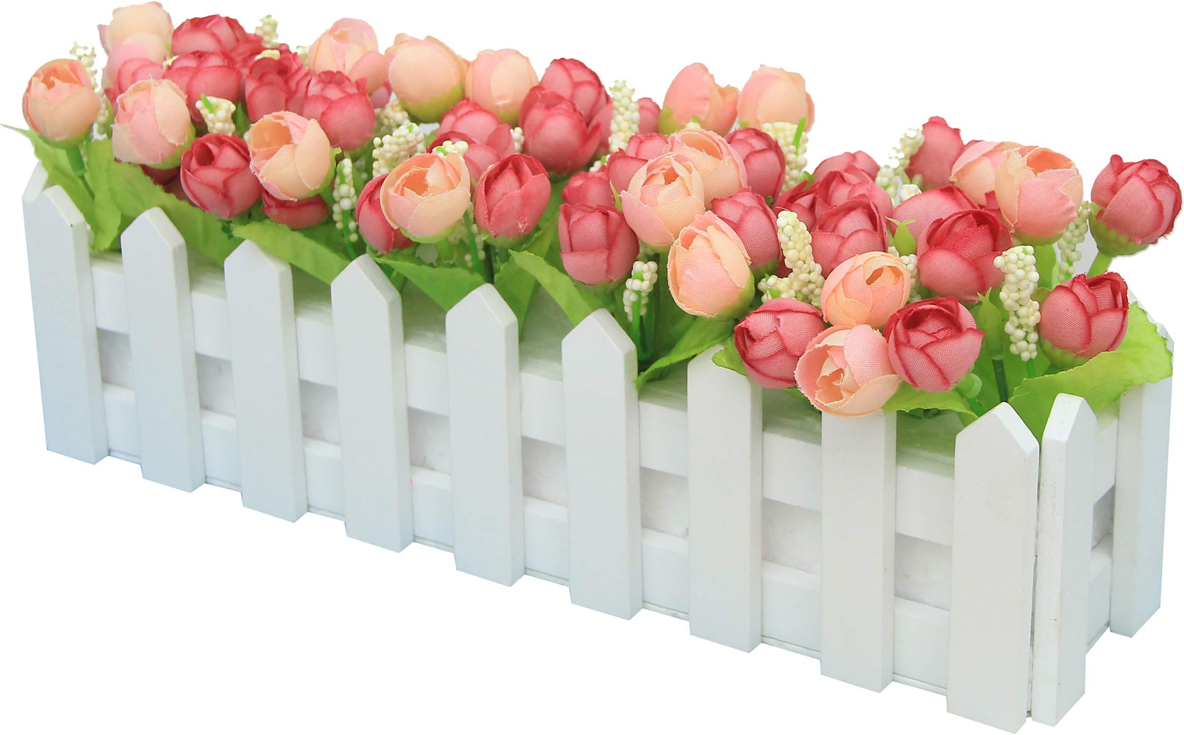 Flikool Creative Artificial Potted Plant Artificial Flower Rose Faux Green Grass Fake Bonsai Greenery Decoration Ornaments with Fence Wedding Balcony Valentine's Day Decor - Rose