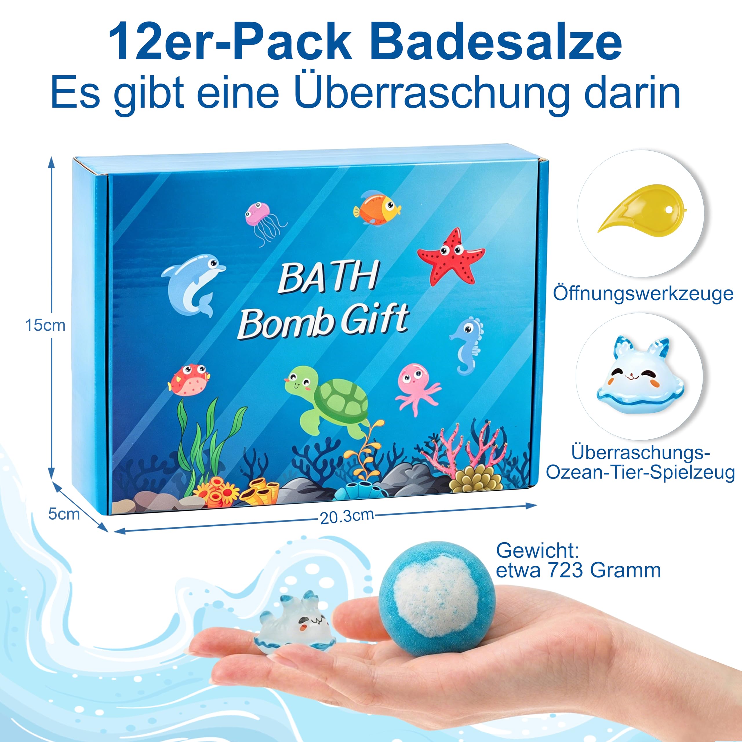 12 Stück Badekugeln mit Überraschungs - Badekugeln Badebomben für Kinder Spielzeug (Meeresserie), Schaumbadebomben, bade bomben, bath gift, bath bomb gift set, für Mädchen und Jungen