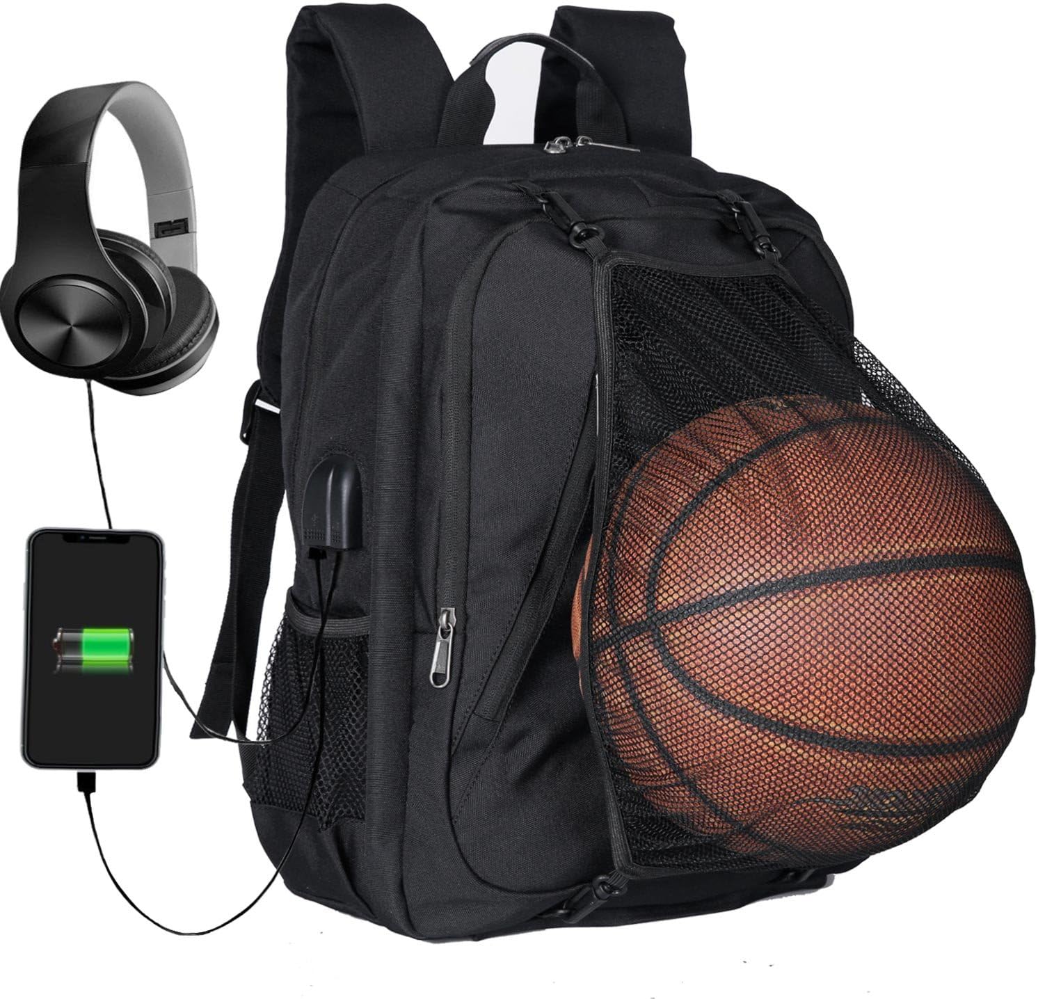 XQXA Extra Large School Backpack for Mens Women with USB Charging Port and Headphone Port, Upgrade Slim Outdoor Sports Travel Bag with Paded Laptop Compatment Fit 17 Inch Laptops Notebook