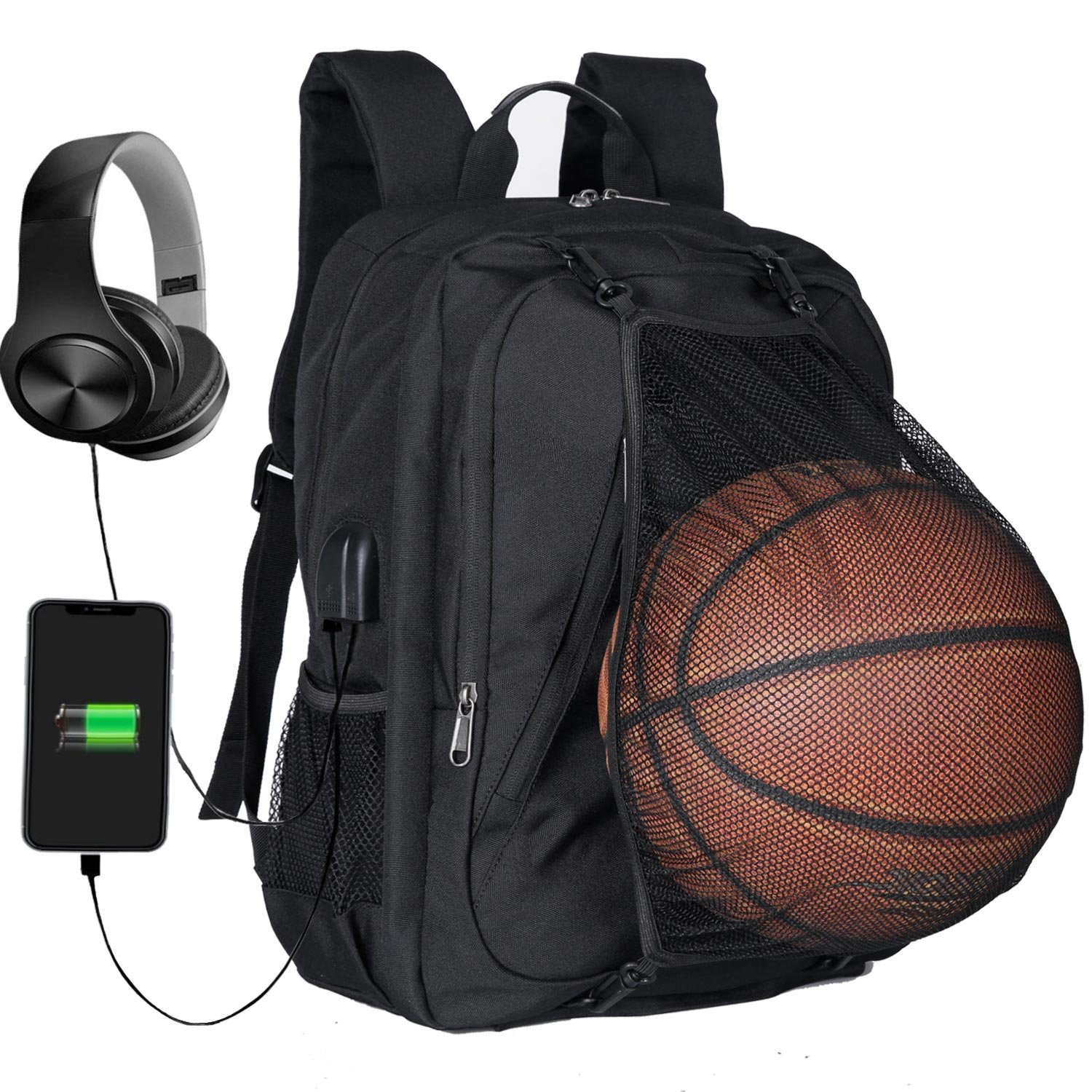 XQXA Extra Large School Backpack for Mens Women with USB Charging Port and Headphone Port, Upgrade Slim Outdoor Sports Travel Bag with Paded Laptop Compatment Fit 17 Inch Laptops Notebook