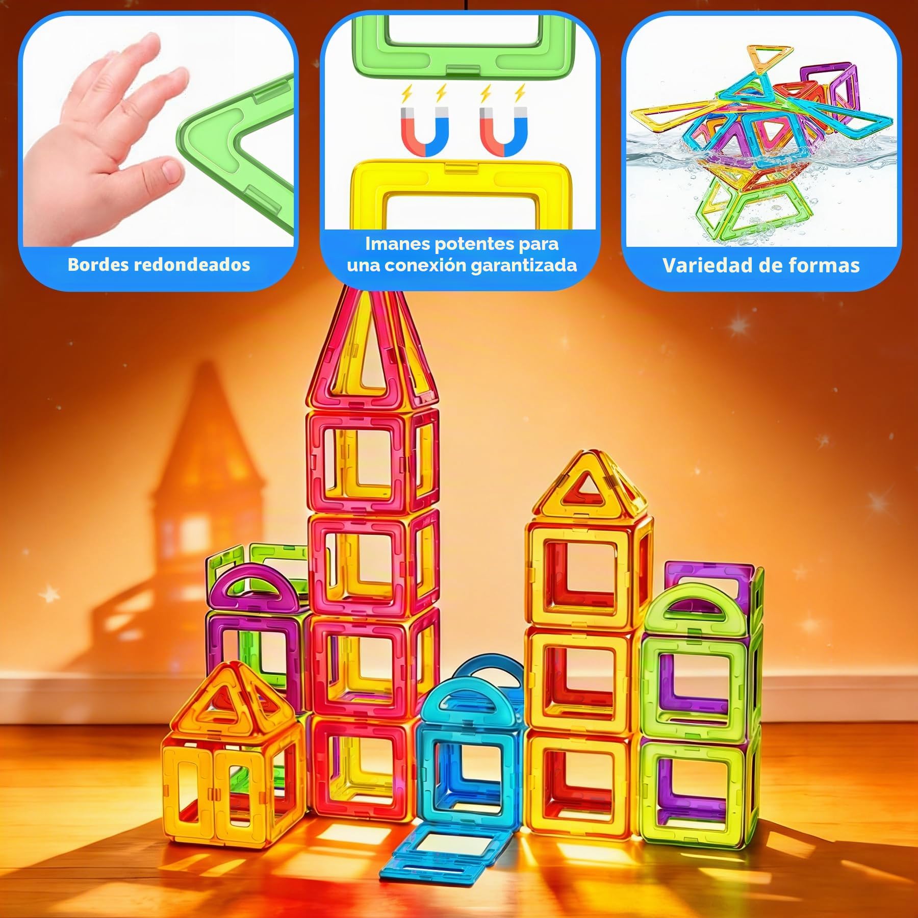 WOOBLO Bloques Magneticos Construccion Niños, 136 Piezas Magneticas Niños, Construcciones Magneticas Bloques de Construcción Magnéticos, Educativo Montessori Juguetes Niños, Juego de construcción