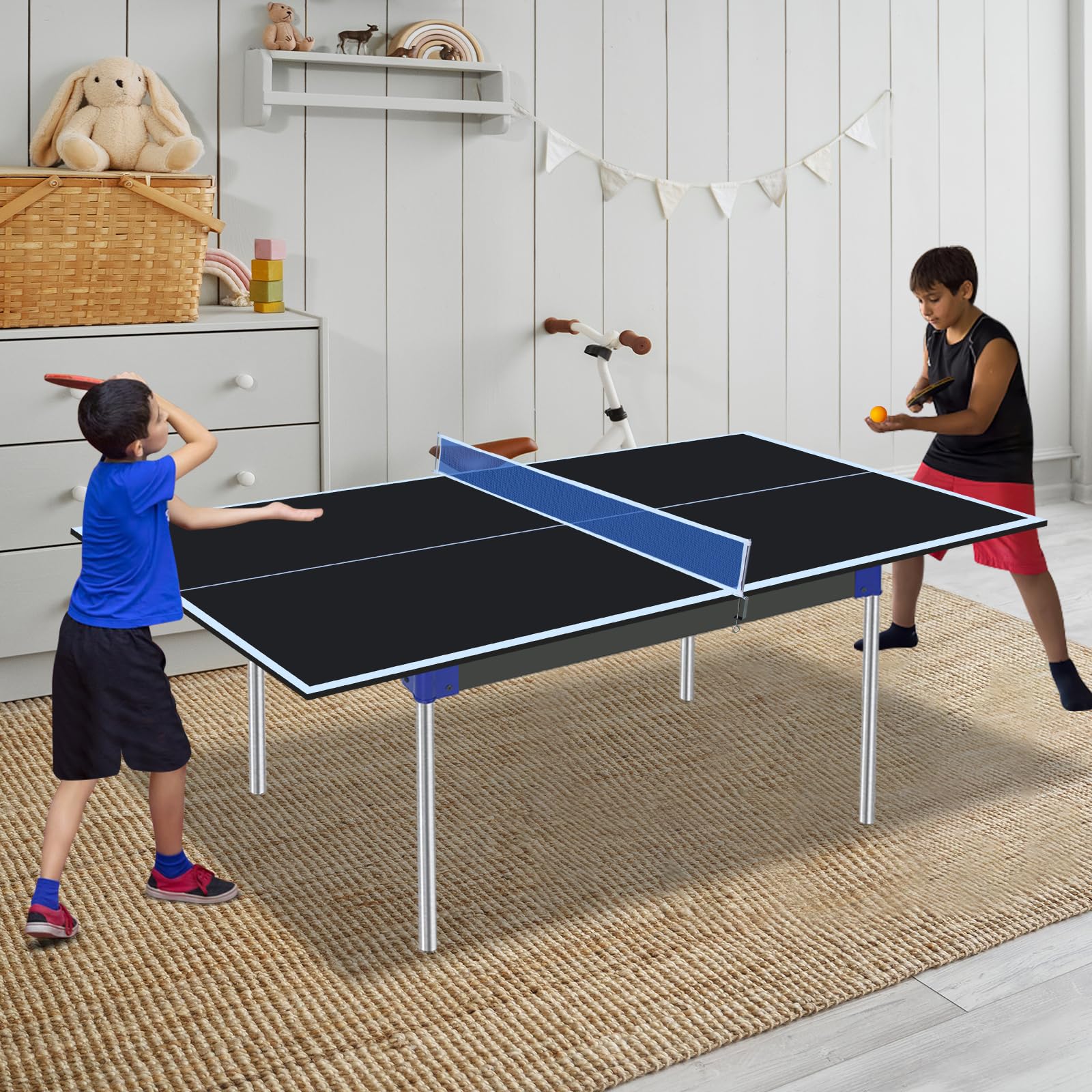 KEIKI 6FT/7FT/8FT/8.5FT/9FT Portable Ping Pong Table Top, 0.47" Portable Table Tennis Conversion Top for Indoor Games, Quick Setup, Single Side