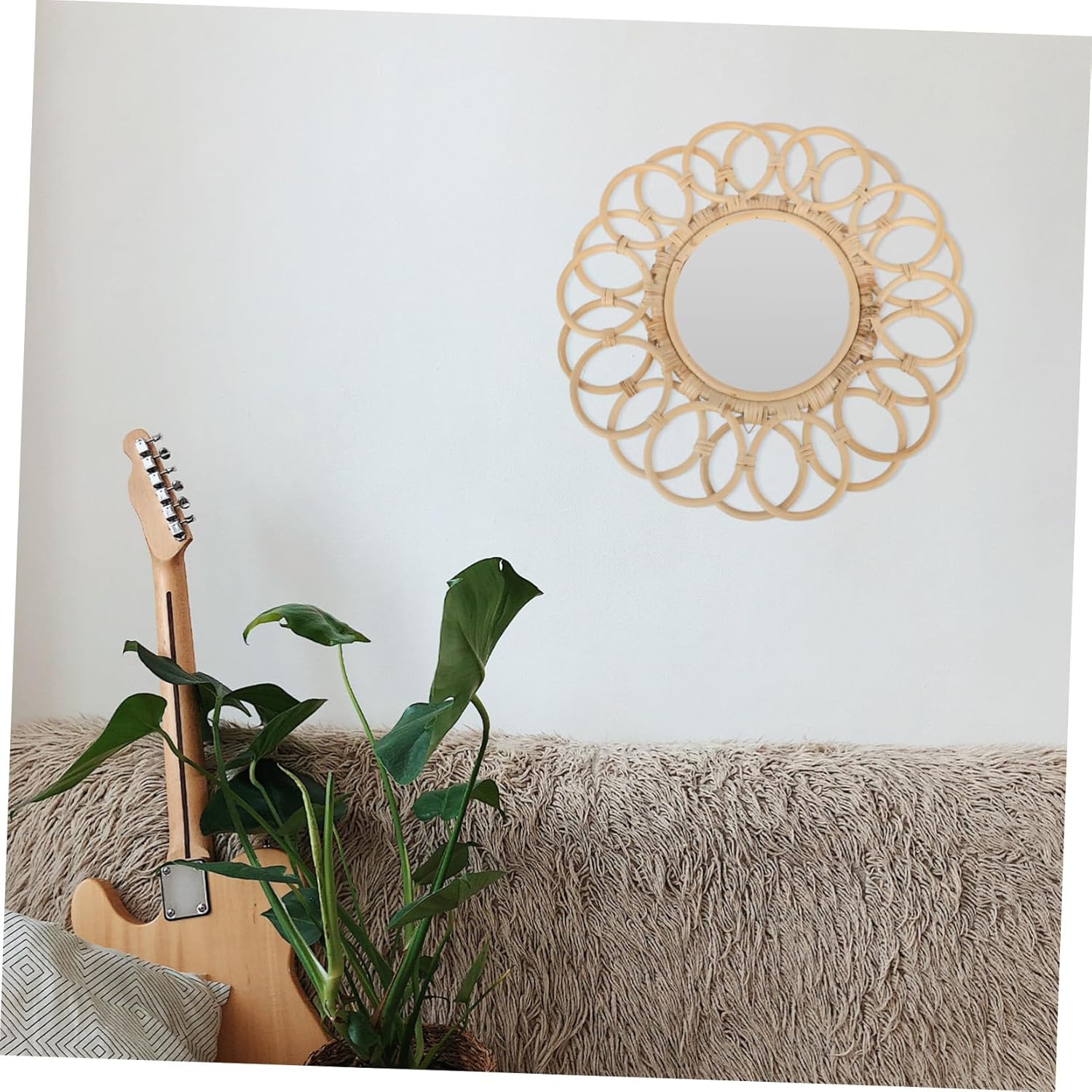 TOYMYTOY 北欧スル籐編み壁掛けミラー 耐久性 で長持ち インテリア装飾に 部屋玄関用おしゃれ壁飾り