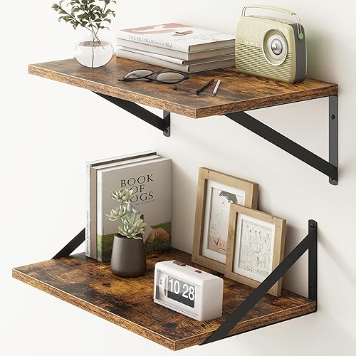 Miniatura 38 de Fun Memories Estantes flotantes profundos para pared, estantes flotantes negros de 12 pulgadas de profundidad, juego de 2, estantes de pared de 16