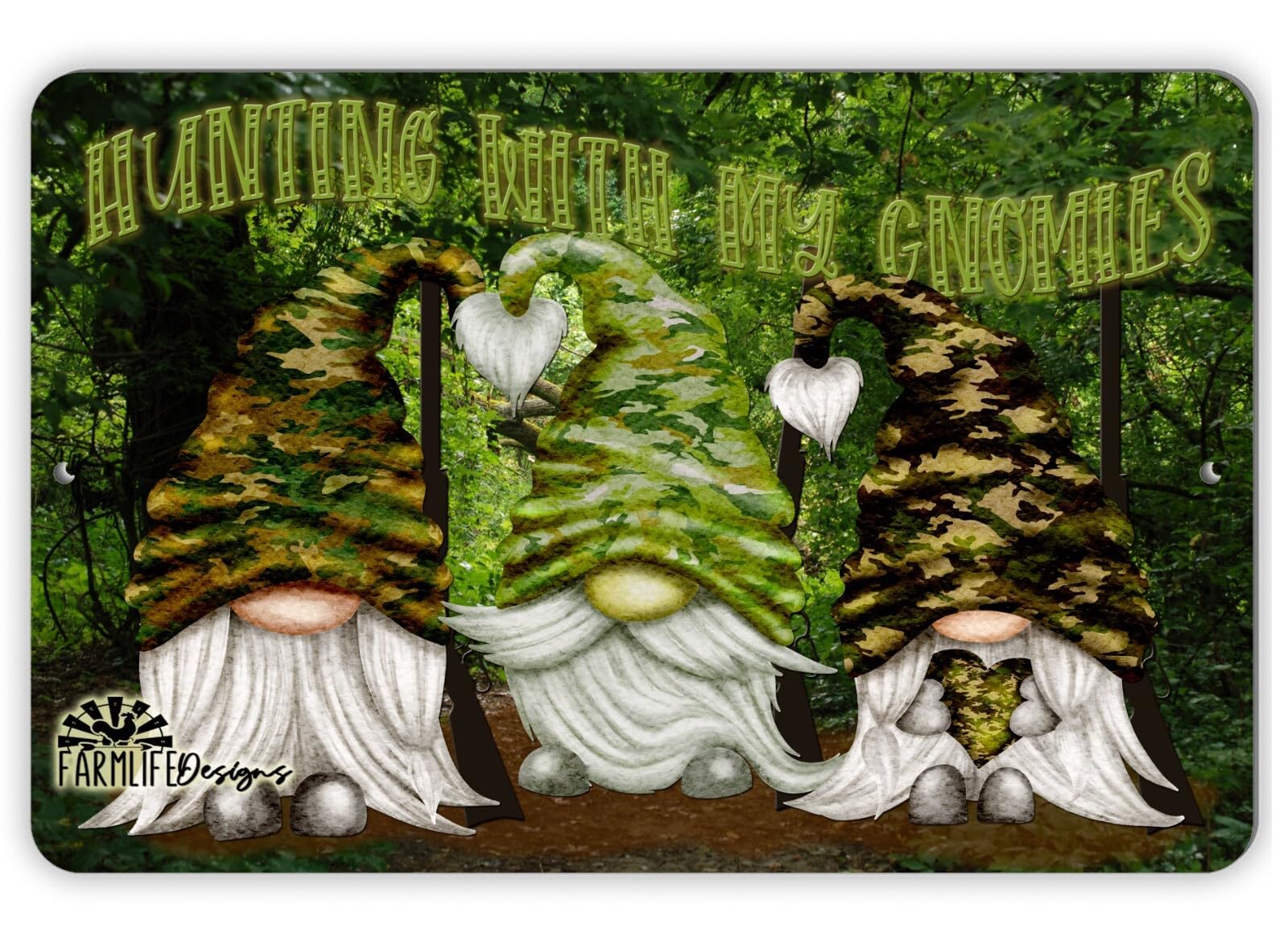 Gnome Sign, Hunting with My Gnomies camouflage - 8x12 handmade gnomes camo home decor
