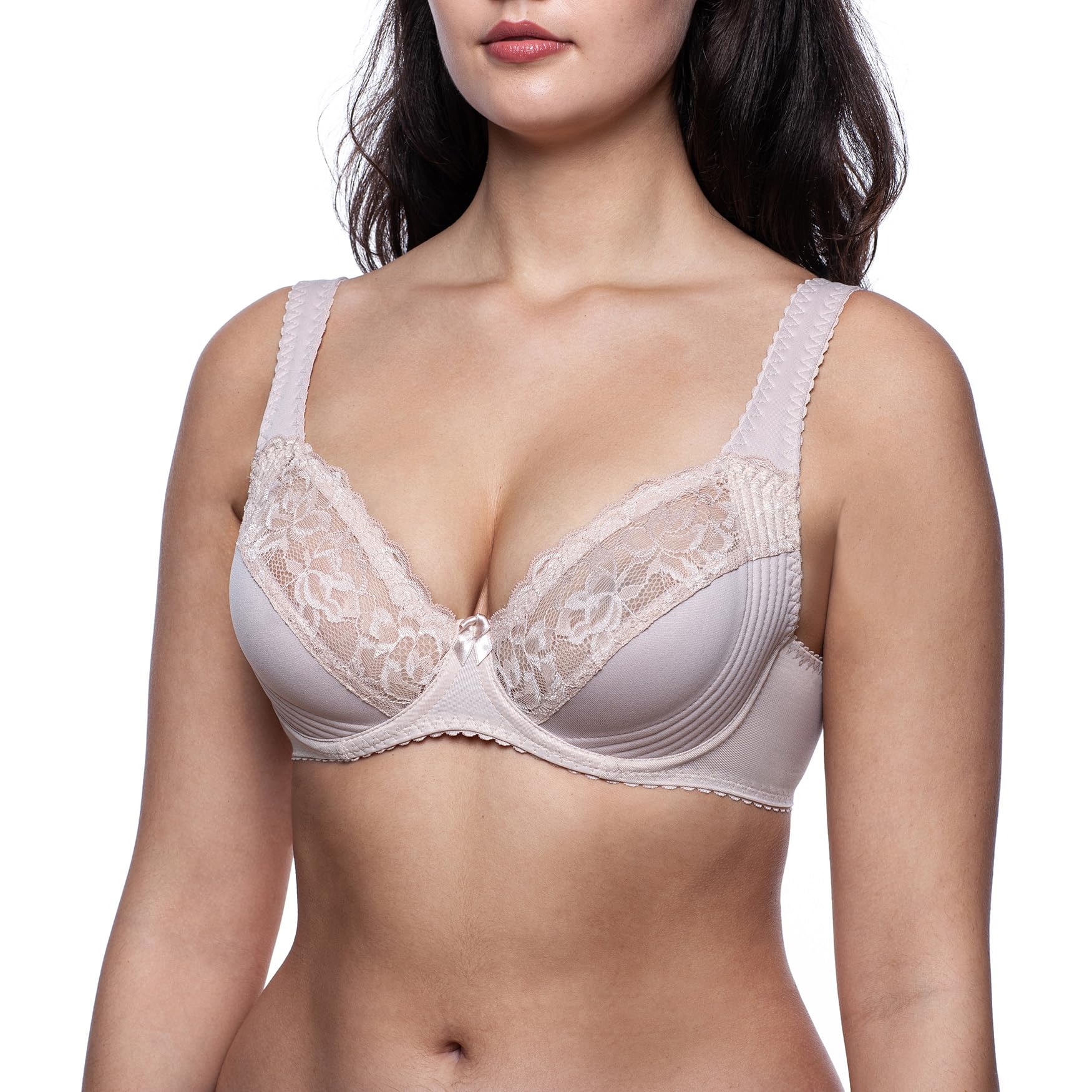 frugue Women's Minimiser Bra Underwired with Side Support Full Coverage Plus Size Ladies Beige UK 44 DD