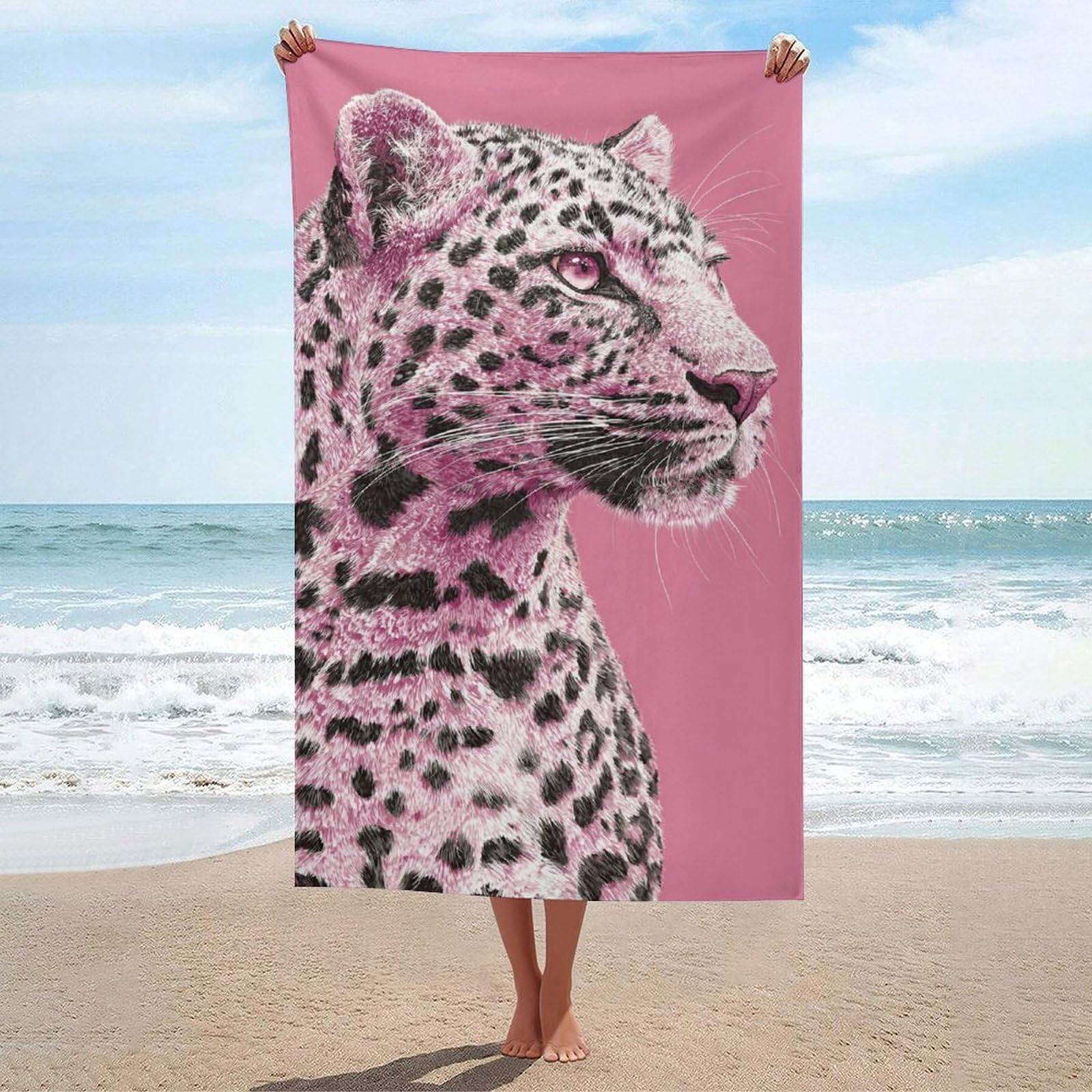 LSRCPD Coquette Pink Leopard Trendy Beach Towel Sand Free Microfiber Large Shower Towels Multipurpose Absorbent for Bathroom Pool 130x80 CM
