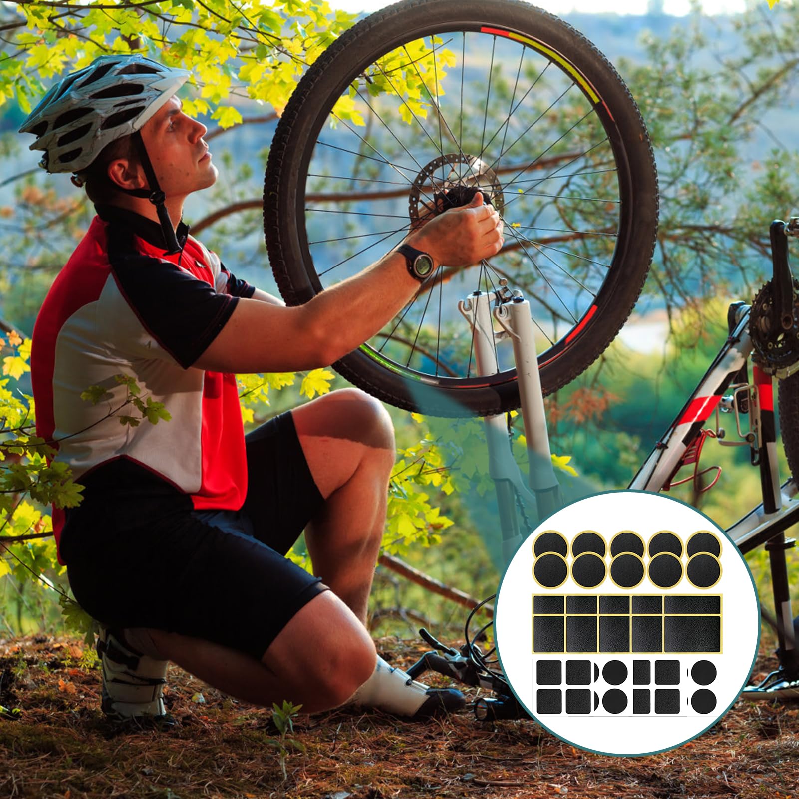 Toppe Autoadesive Per Camera D'Aria Bici - 60 Pezzi, Forme Rotonda E Quadrata, Senza Colla