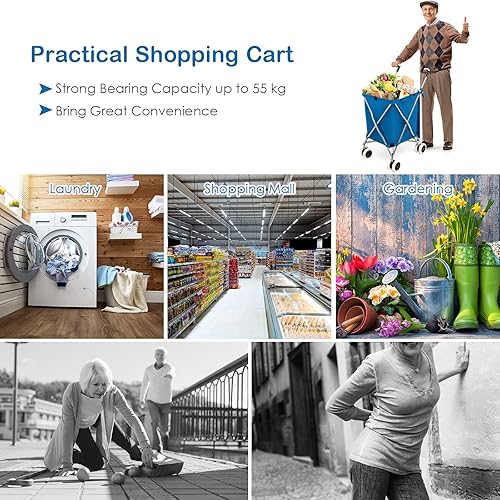 Miniatura 2 de Happytools - Carrito de compras con ruedas 90 L120 libras carrito utilitario plegable ligero con ruedas giratorias dobles y cubierta protectora