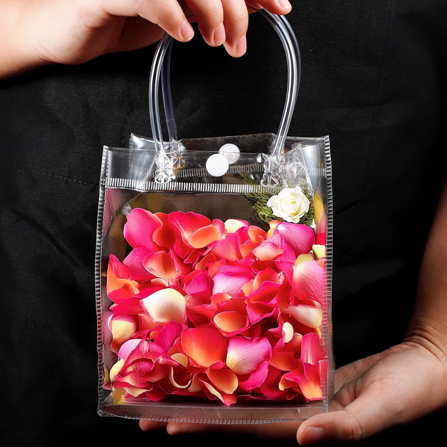 CACASO 50PCs PVC Gift Bags with Handle, Transparent Wrap Totes for Shopping & Parties (3.7"x9.3"x3.4") - Image 5