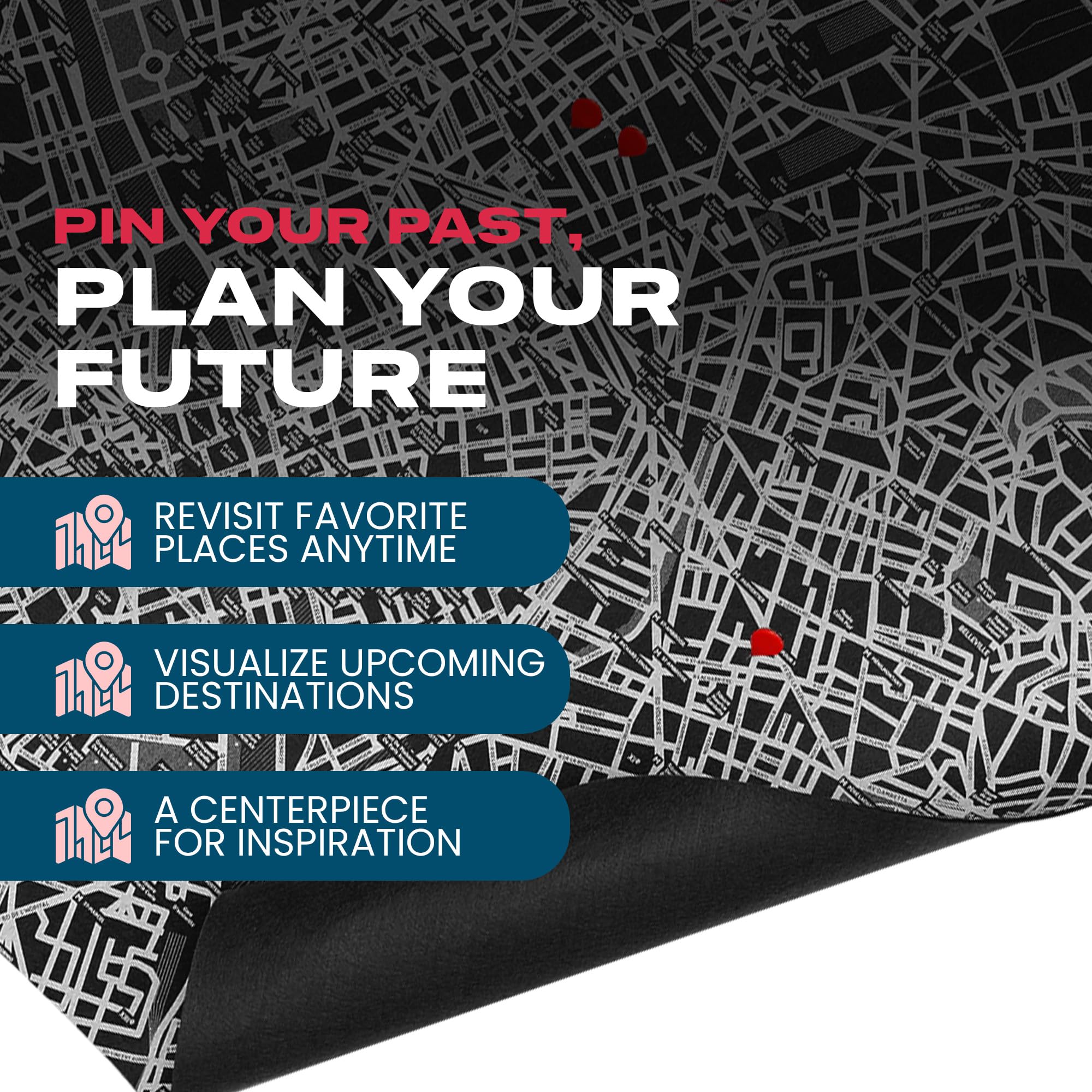 Palomar Pin City - Mappa da Parete Parigi, Nero