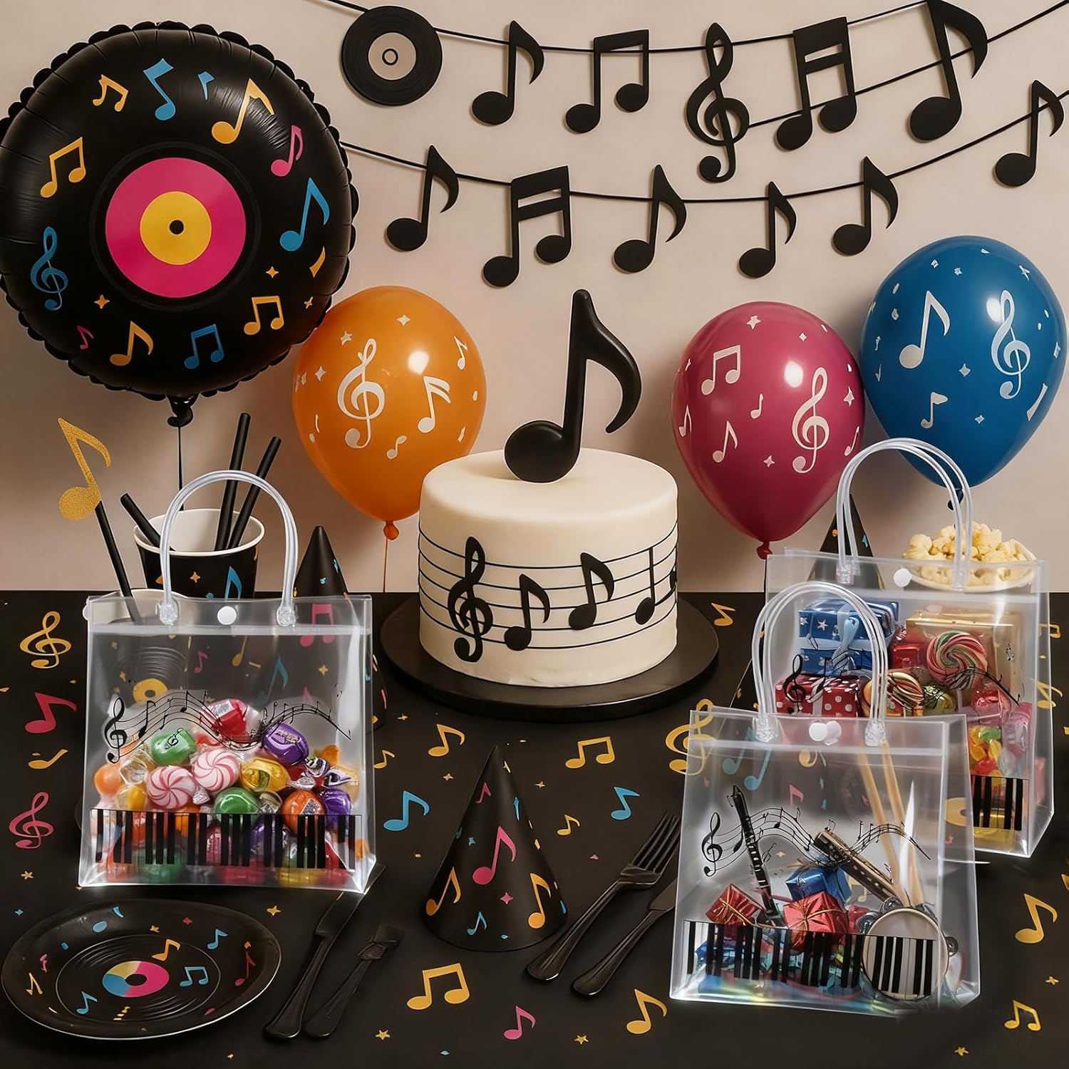 Resholder 24 Pcs Music Piano Clear Gift Bags Piano Keys PVC Treat Bag with Handles Musical Theme Party Favors for Recitals, Student Gifts, Concert, Music Lovers, 8 x 8 x 3.15 Inch - Image 4
