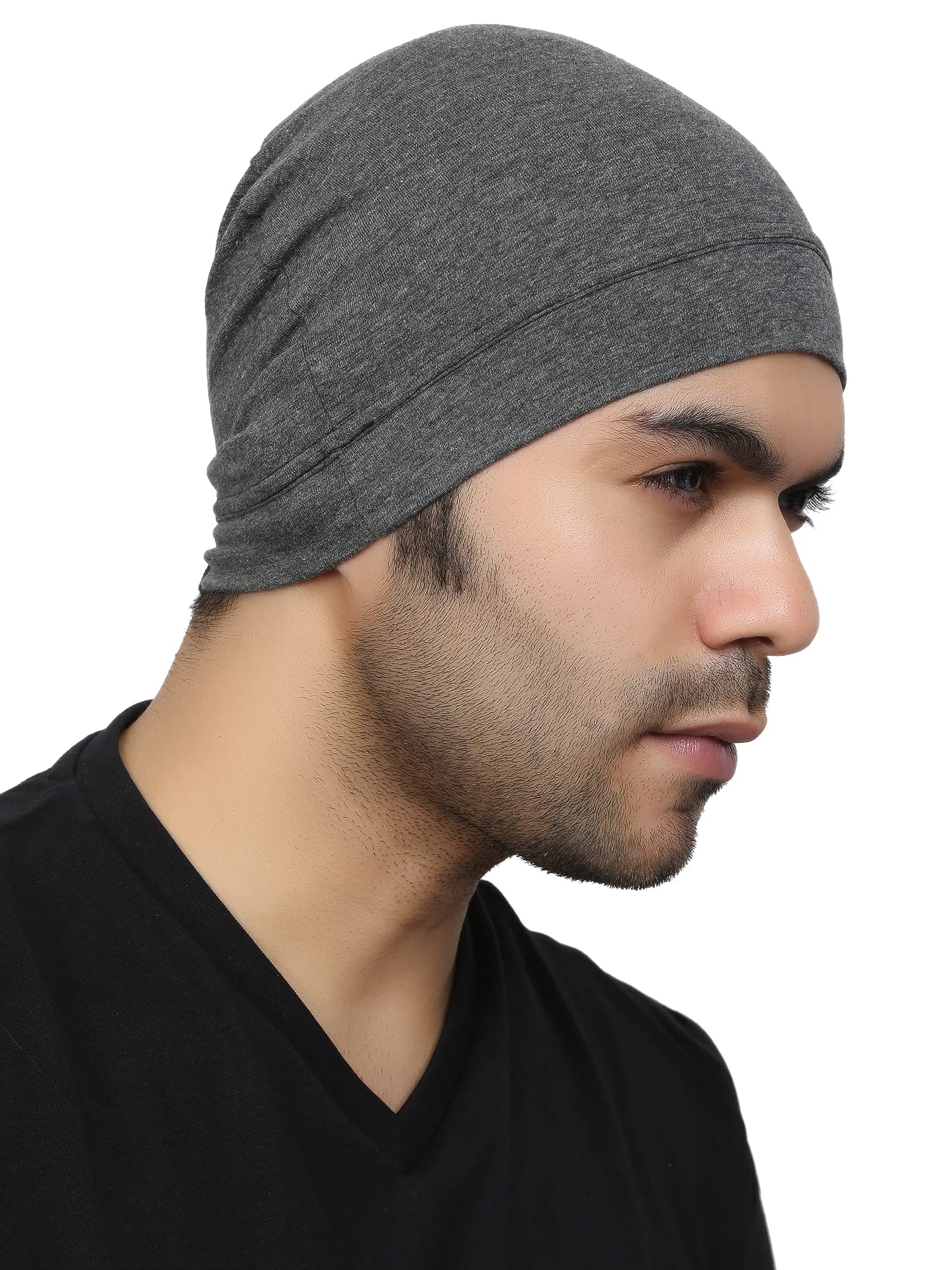 BISMAADH Soft Cotton Sweat Wicking Unisex Helmet Liner Skull Cap for Running, Cycling & Sun Protection Free Size (Storm Dark Grey) 3