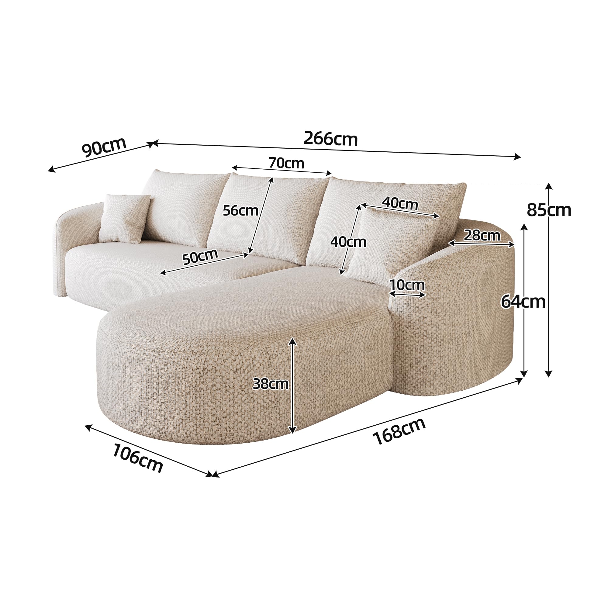 Divano angolare modulare a 3 posti in morbida ciniglia senza osso, divano letto comprimibile, divano con funzione sonno, design ad angolo profondo, senza montaggio, per soggiorno e camera da