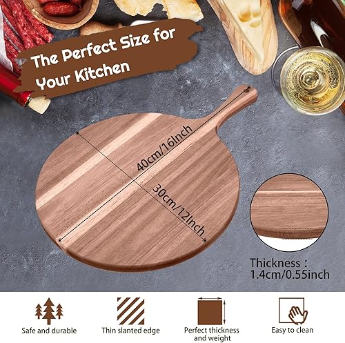 Miniatura 2 de 2 tablas redondas de madera para cortar pizza charcutería de 16 x 12 pulgadas, tabla de servir de acacia, paleta de queso de cáscara de madera con