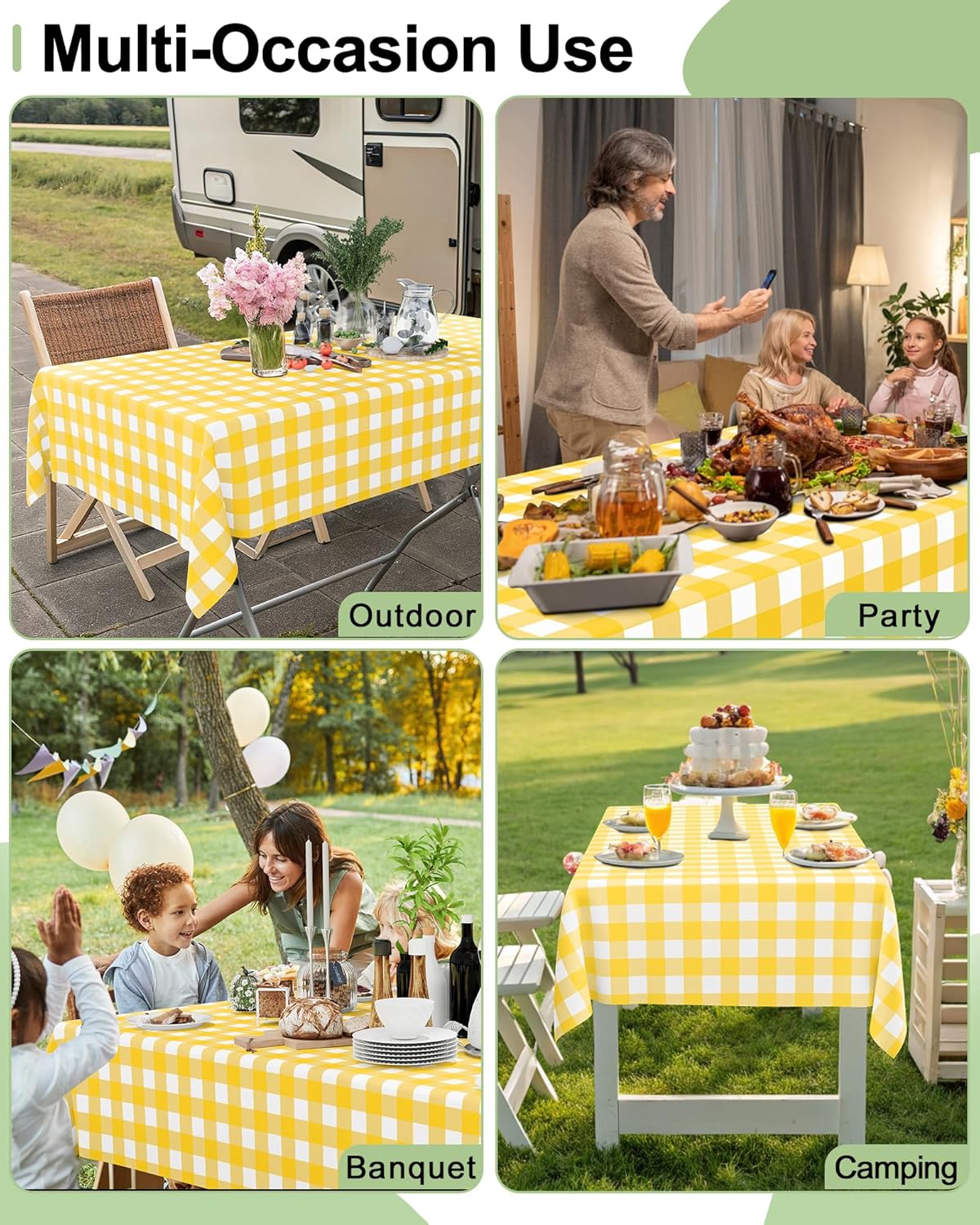 Smiry 12 Packs Gingham Disposable Table Cloth, 54 x 108 Inch Waterproof Plastic Tablecloth, Rectangle Yellow and White Checkered Table Covers for Picnic, Birthday, Party