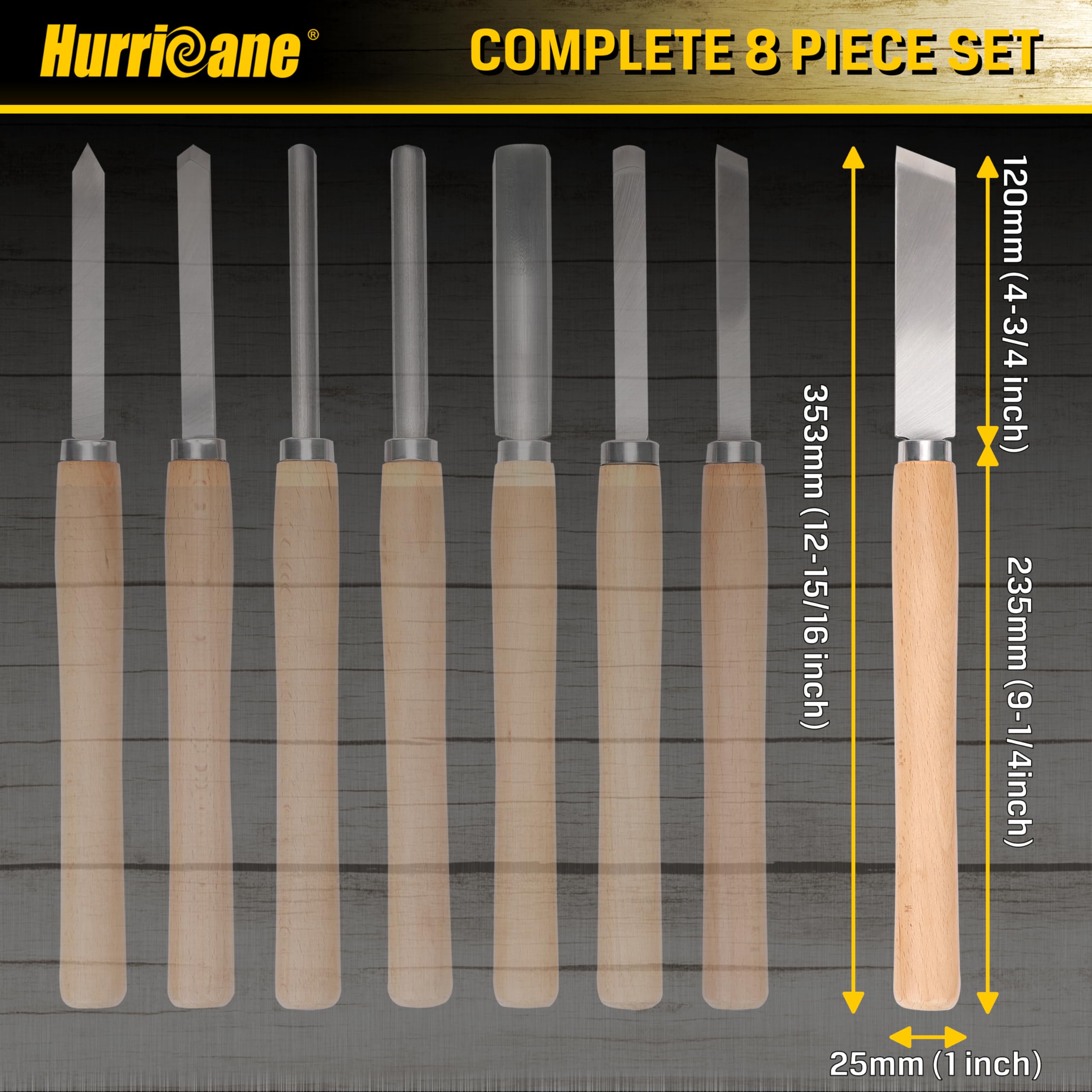 Hurricane 8pc Wood Lathe Turning Tool Set -5