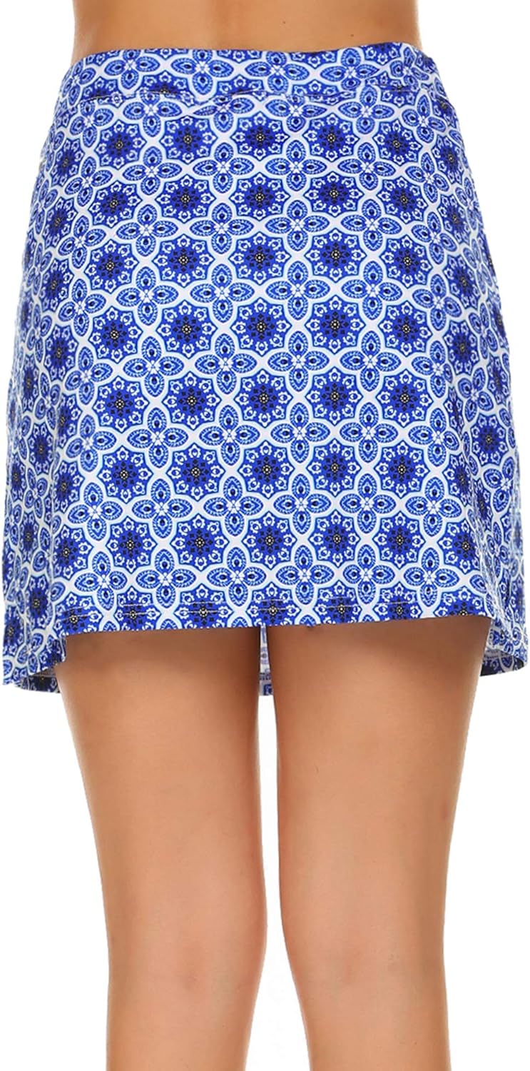 Ekouaer Women's Athletic Skorts Lightweight Golf Skirts Inner Shorts Pocket Tennis Running Workout Sports Skorts Small Pat6-blue Pattern