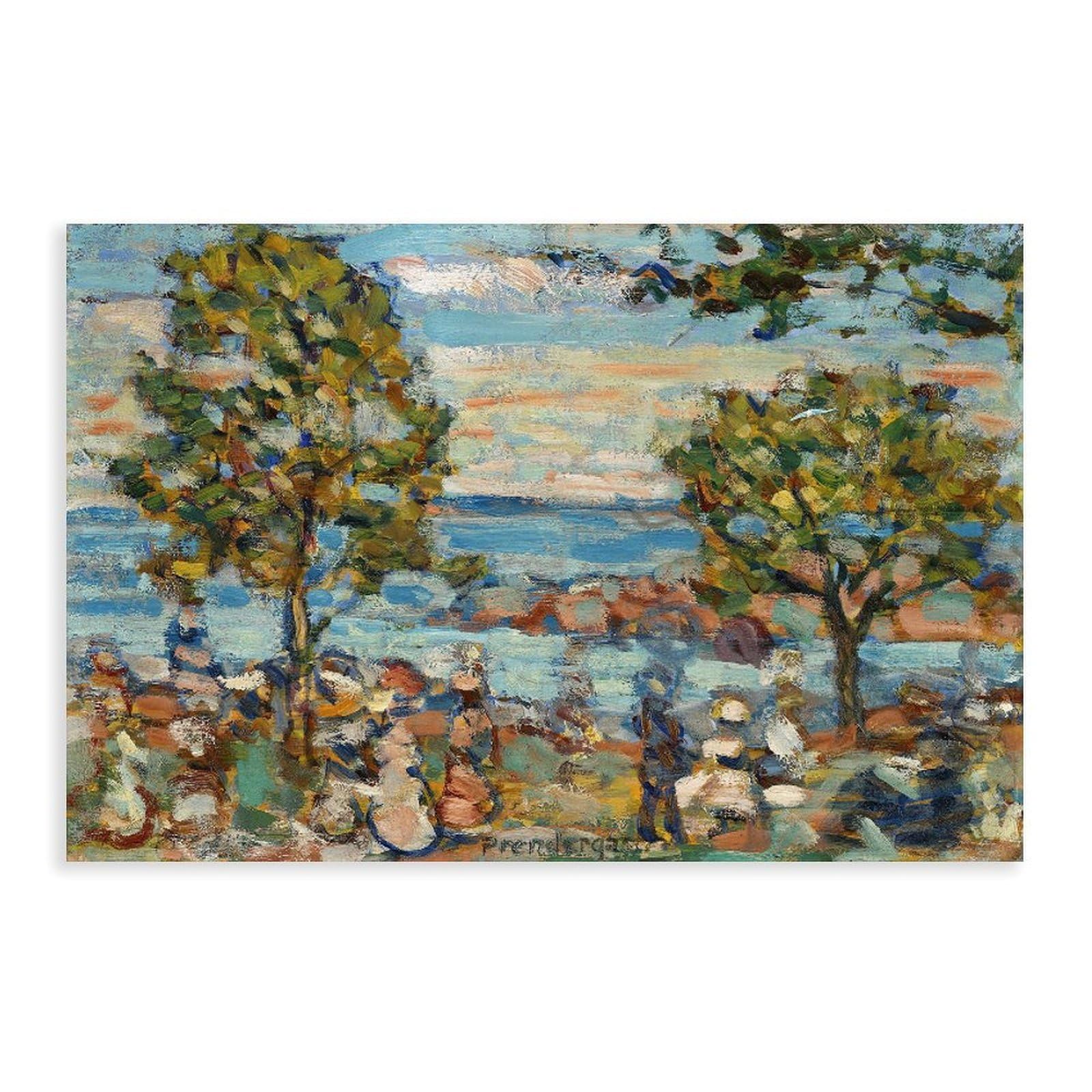 DFJyjFGJJ Maurice Prendergast,Beach Scene with Two Trees Canvas Poster Bedroom Sports Landscape Office Room Decor Gift 24" L X 36" W