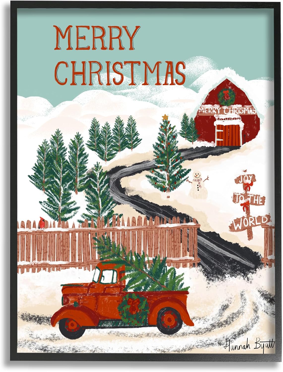 Stupell Industries Rural Christmas Scenery Framed Giclee Art by Hannah Byatt Black Framed 16L" x 20W"