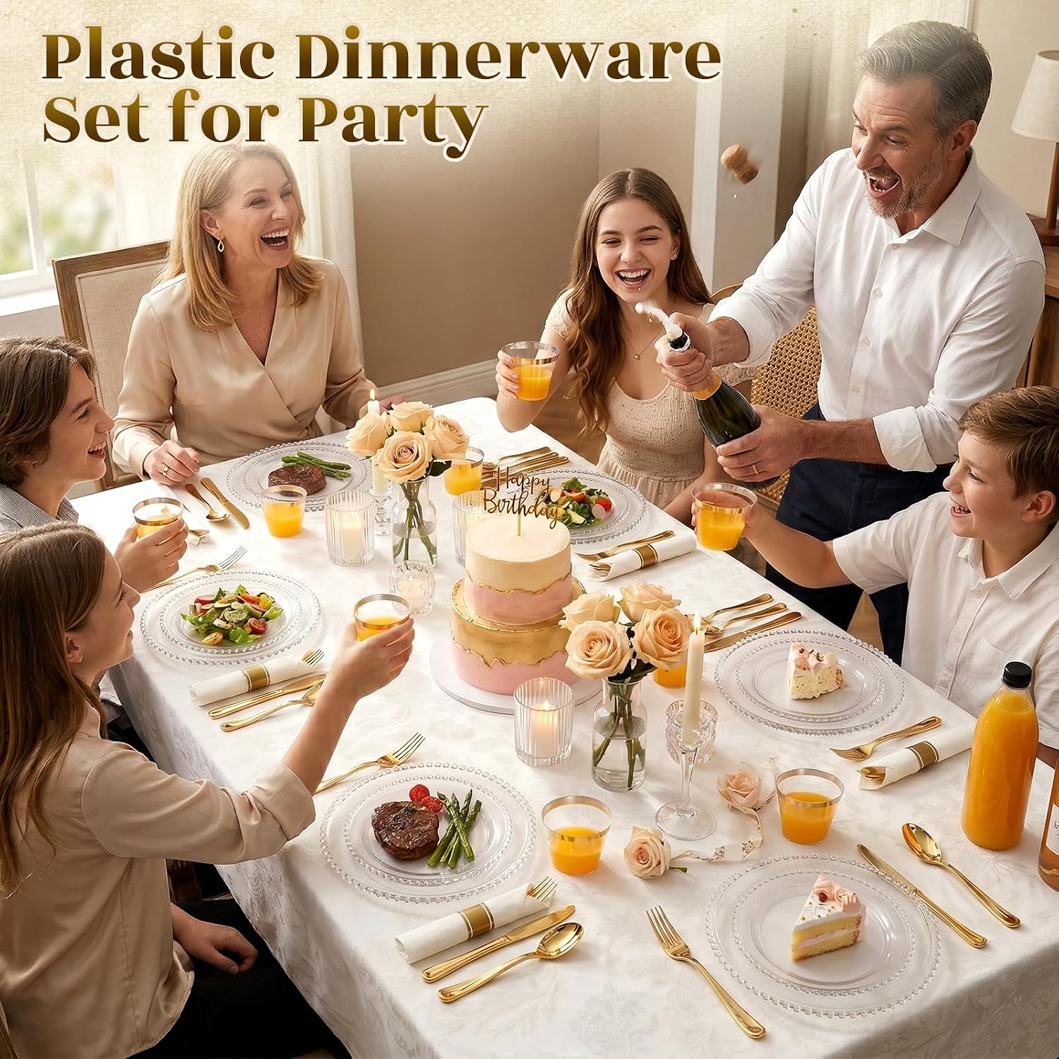175pcs Plastic Dinnerware Set Clear 25 Guests for Wedding image 4