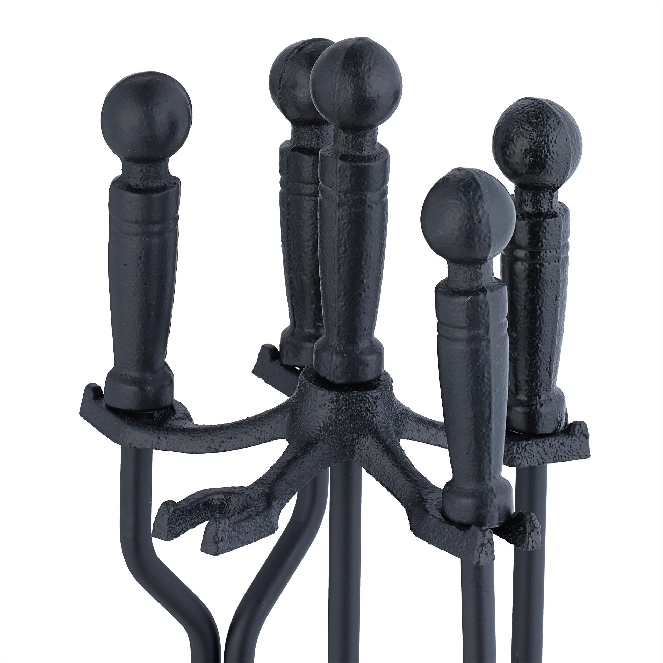Relaxdays Couverts de cheminée, Lot de 5 pièces, tisonnier, Pelle, Balai à Cendres, Pince, serviteur, poêle Bois, Noir