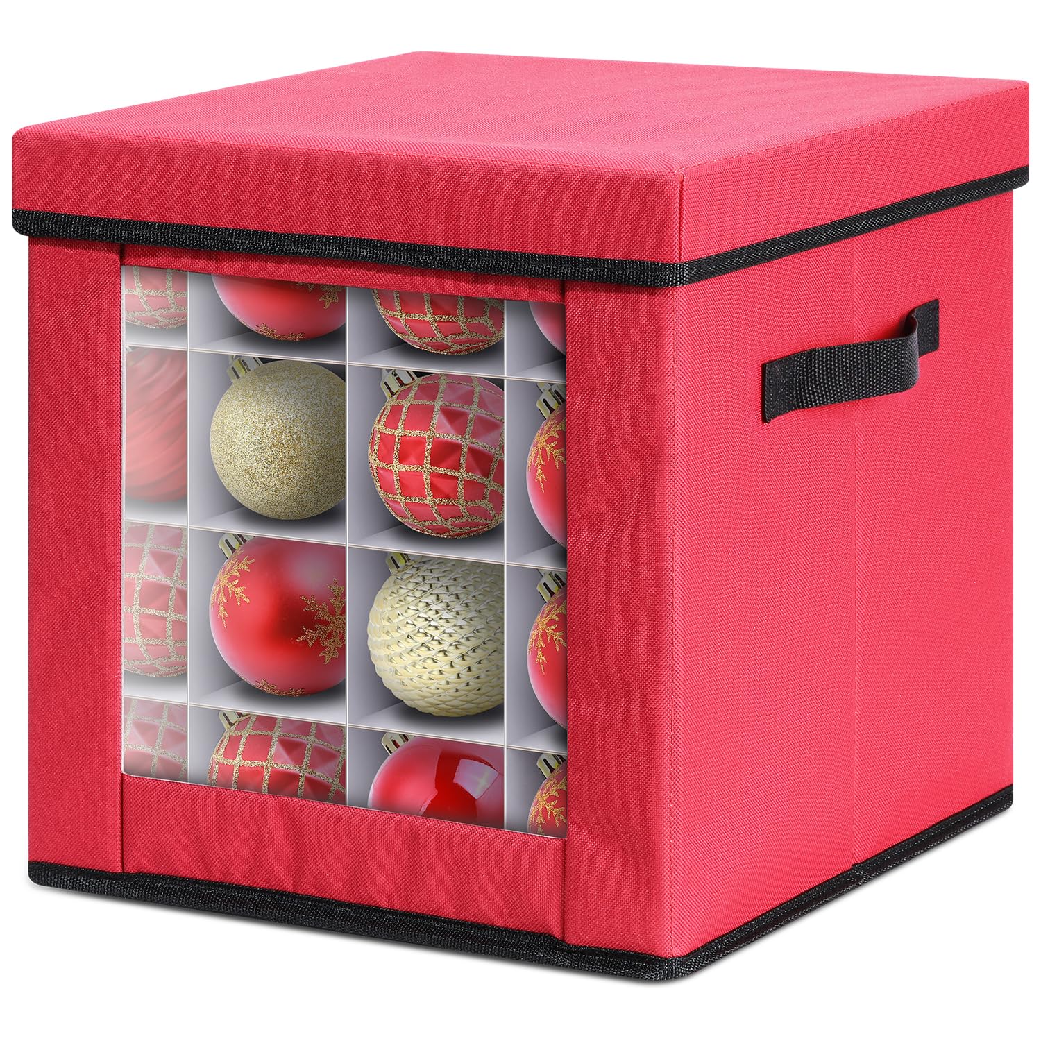 Porta Palline Natale, Ohuhu Contenitore Palline di Natale 64 Scomparti da 7,6 cm, con Tasca Posteriore E Divisori Regolabili, Tessuto Oxford 600D