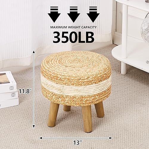 Miniatura 2 de Cpintltr Taburete redondo otomano natural de algas marinas tejido a mano, pufs de jacinto de agua ecológico, taburete suave, reposapiés acolchado