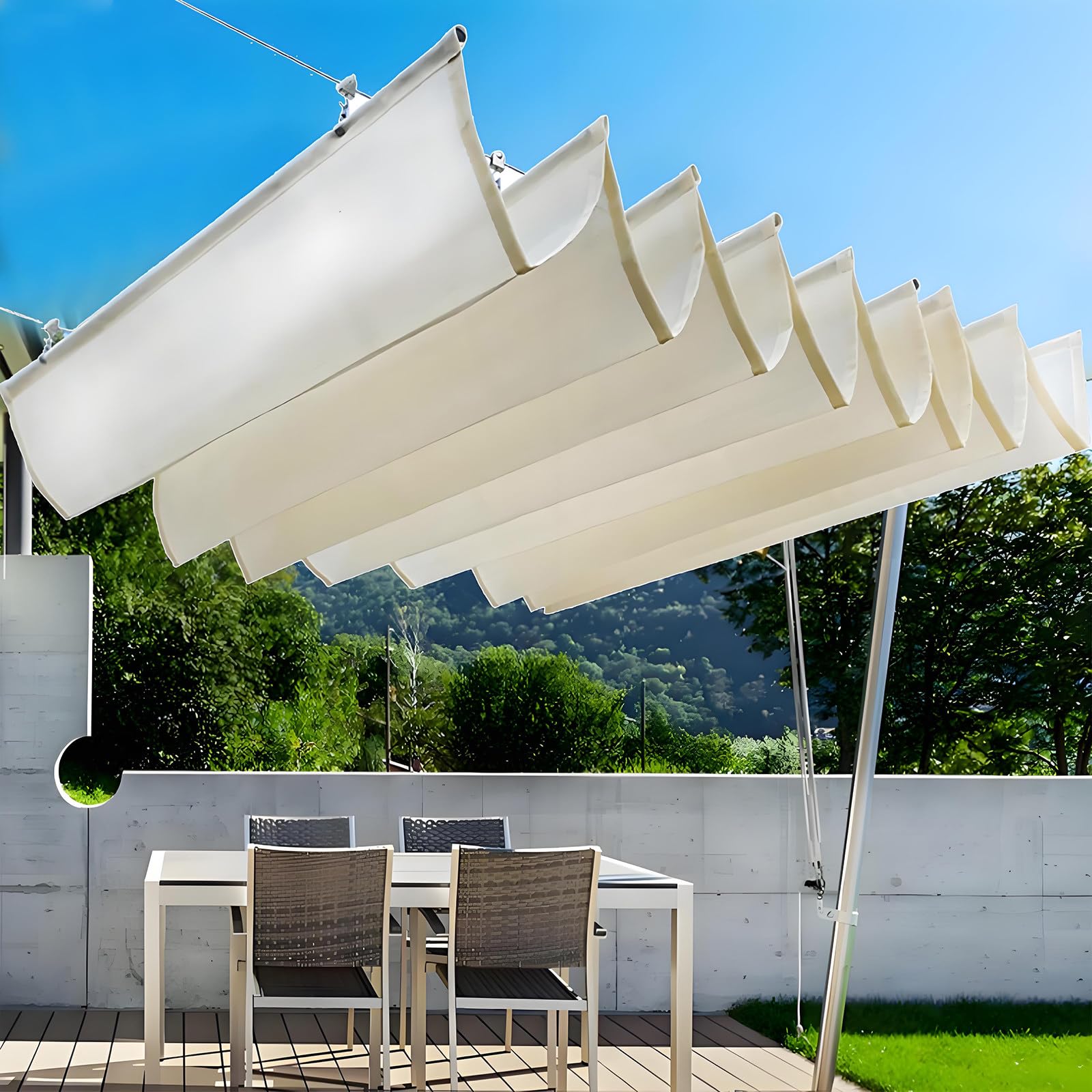Copertura di ricambio per tettoia retrattile, design ondulato con cavo scorrevole per pergola, patio, terrazza, cortile e portico, protezione UV, facile installazione, soluzione ombreggiante per