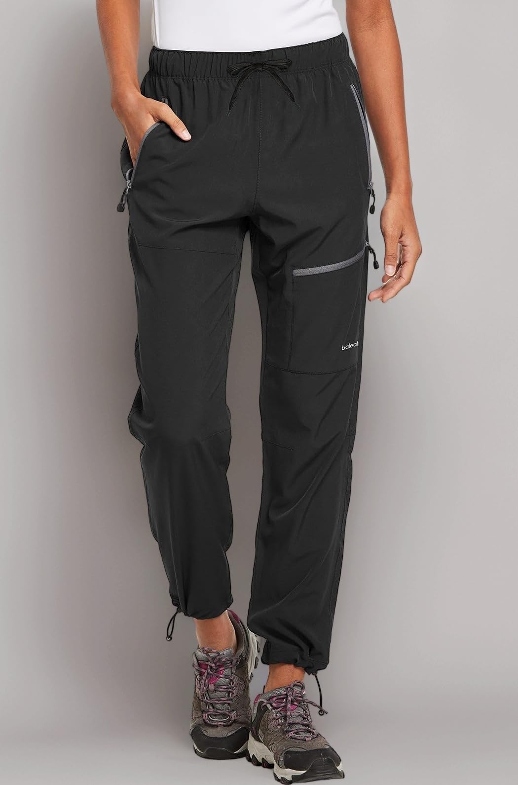 Women's Hiking Pants Quick Dry Water Resistant Lightweight Joggers Pant for All Seasons Elastic Waist Black Size M
