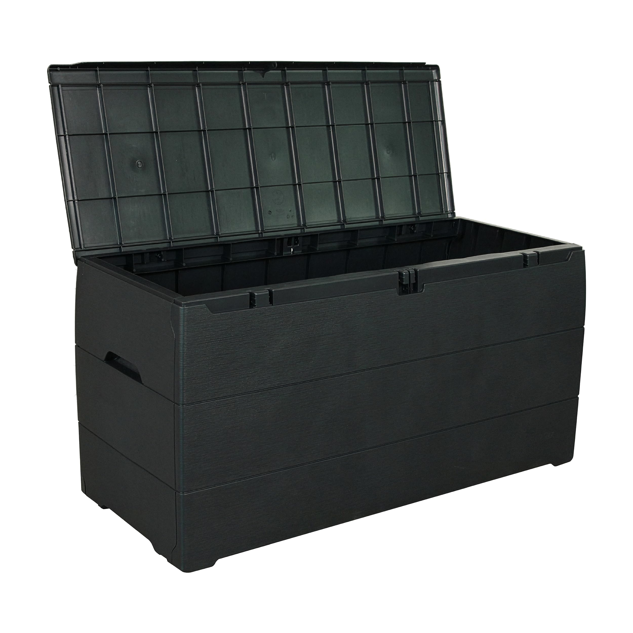 Duramax Cedargrain Durabox 270 litri, contenitore per mobili da giardino in plastica per esterni con coperchio chiudibile, con ruote e maniglie, Grigio scuro